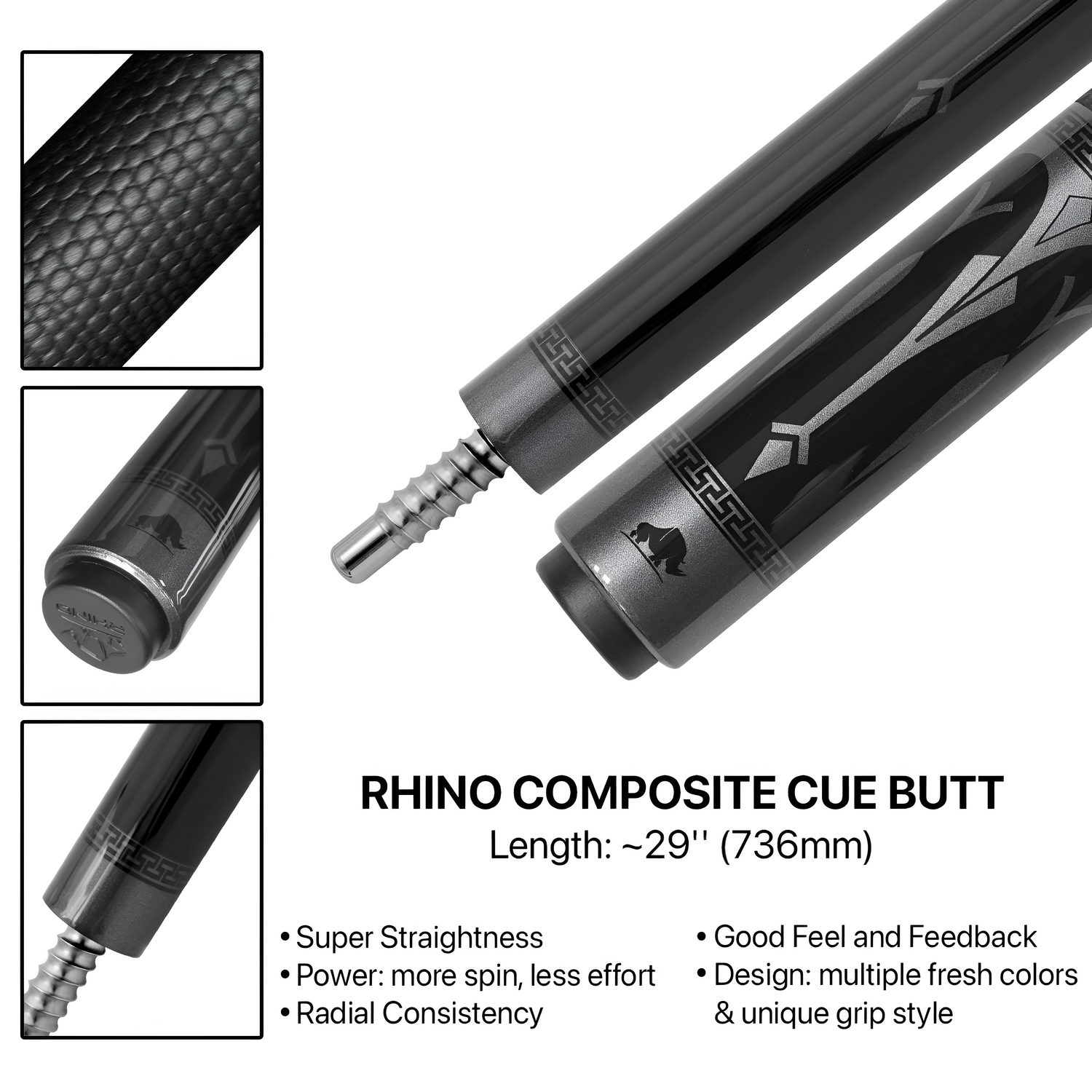 Rhino ECLIPSE Series Pool Cue - Gray (Radial Joint) - 12.4 mm Tip Diameter