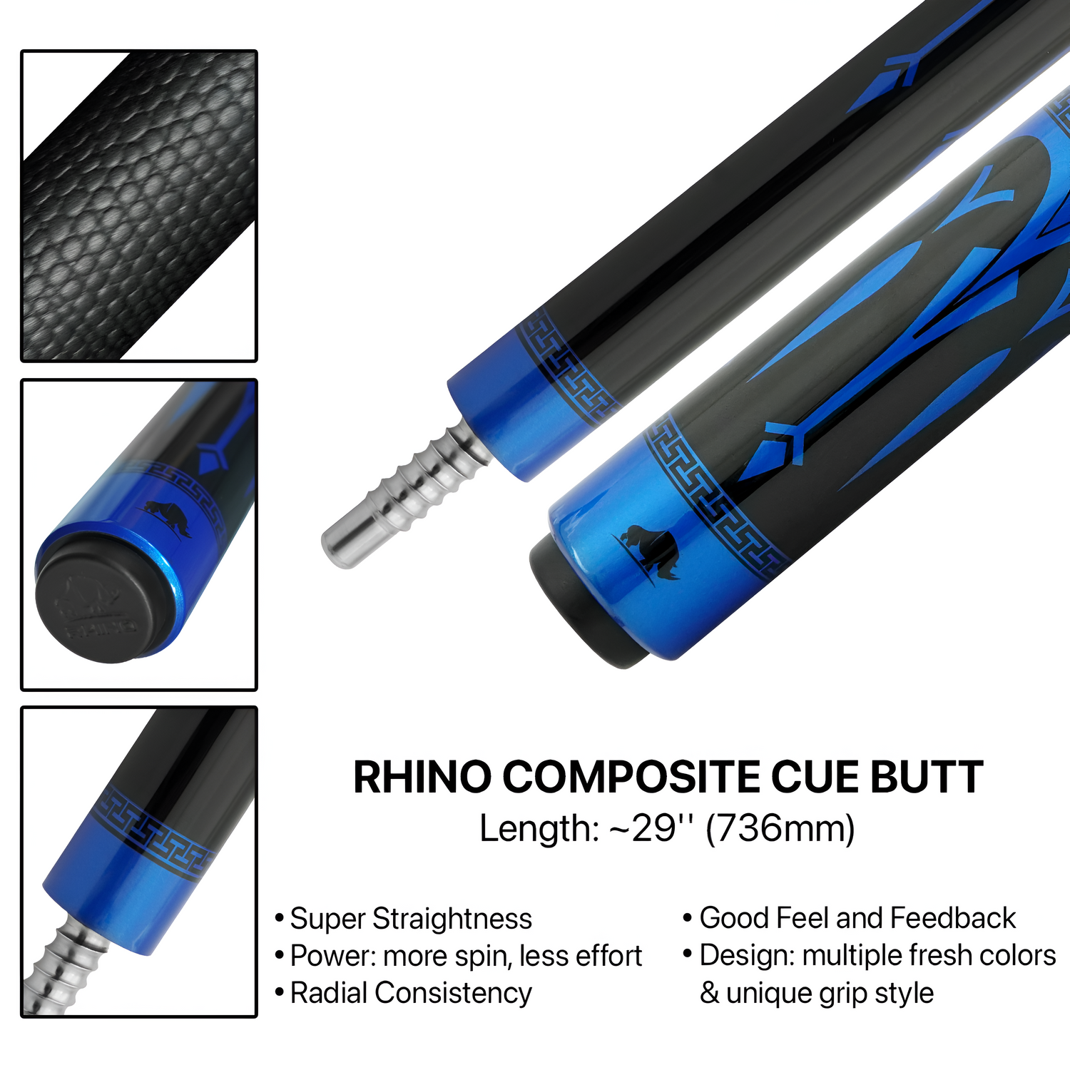 Rhino ECLIPSE Series Pool Cue - Blue (Radial Joint) - 12.4 mm Tip Diameter