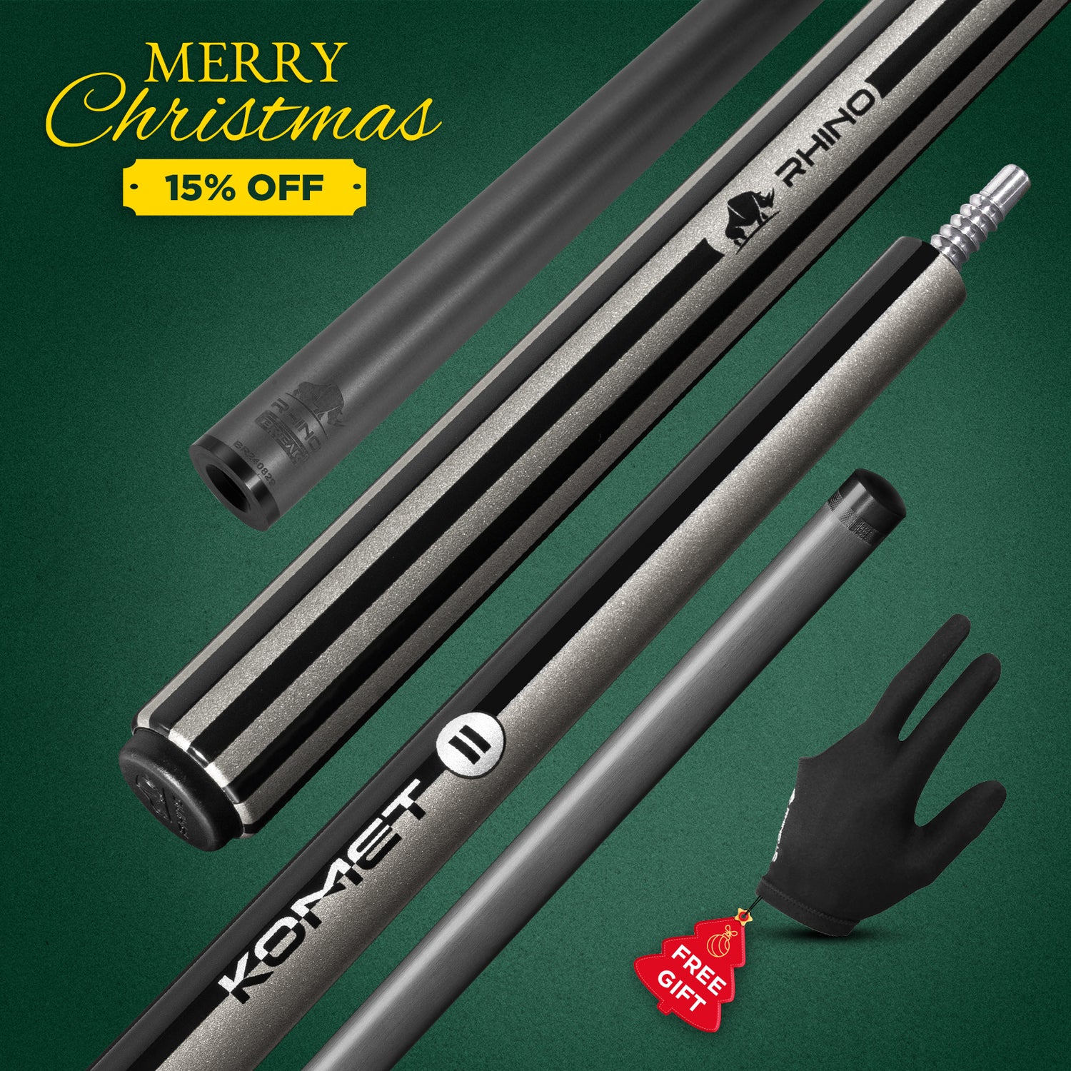 RHINO KOMET II Break Cue - Black & Gray