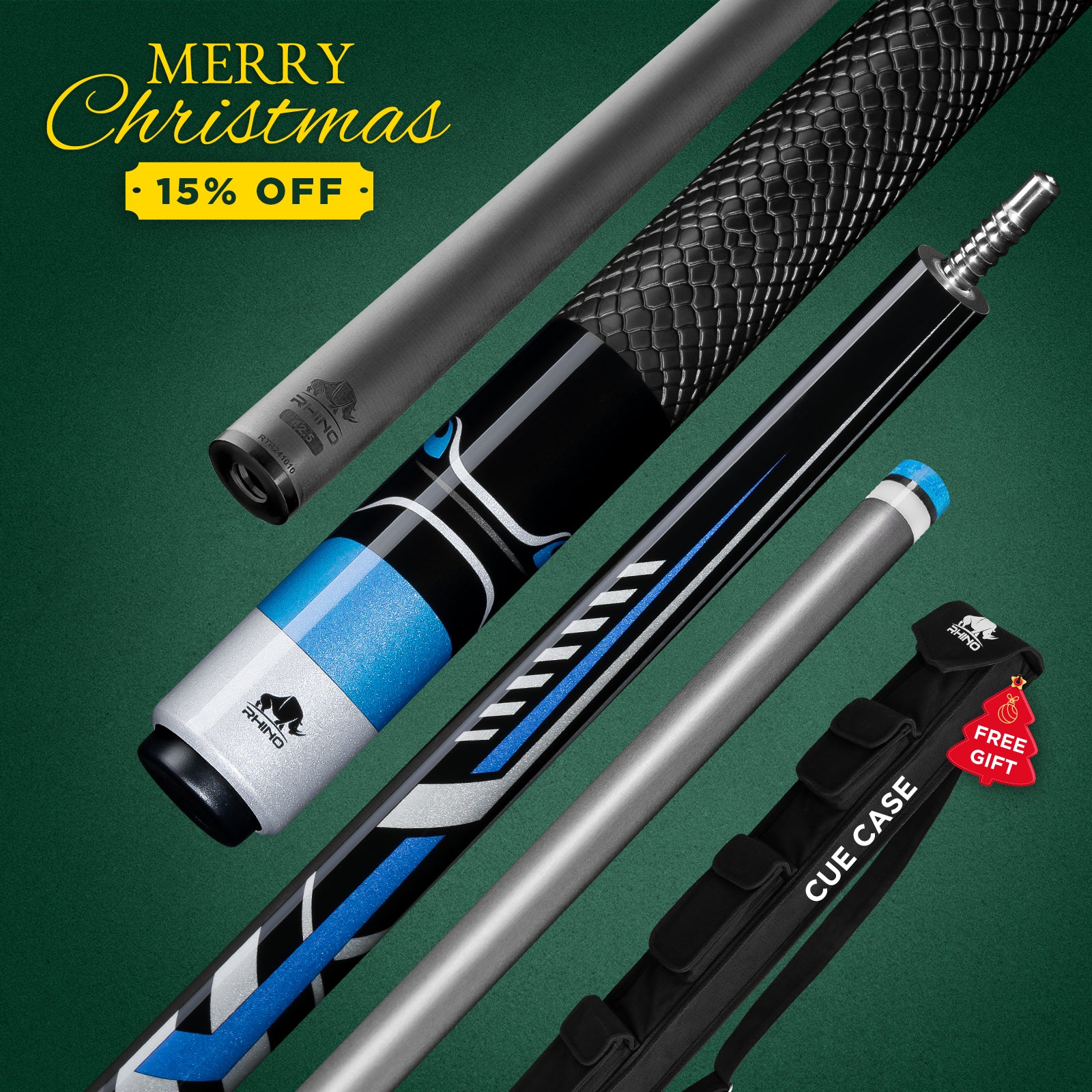 RHINO RACING POOL CUE - VELOCITY BLUE - SPORT WRAP