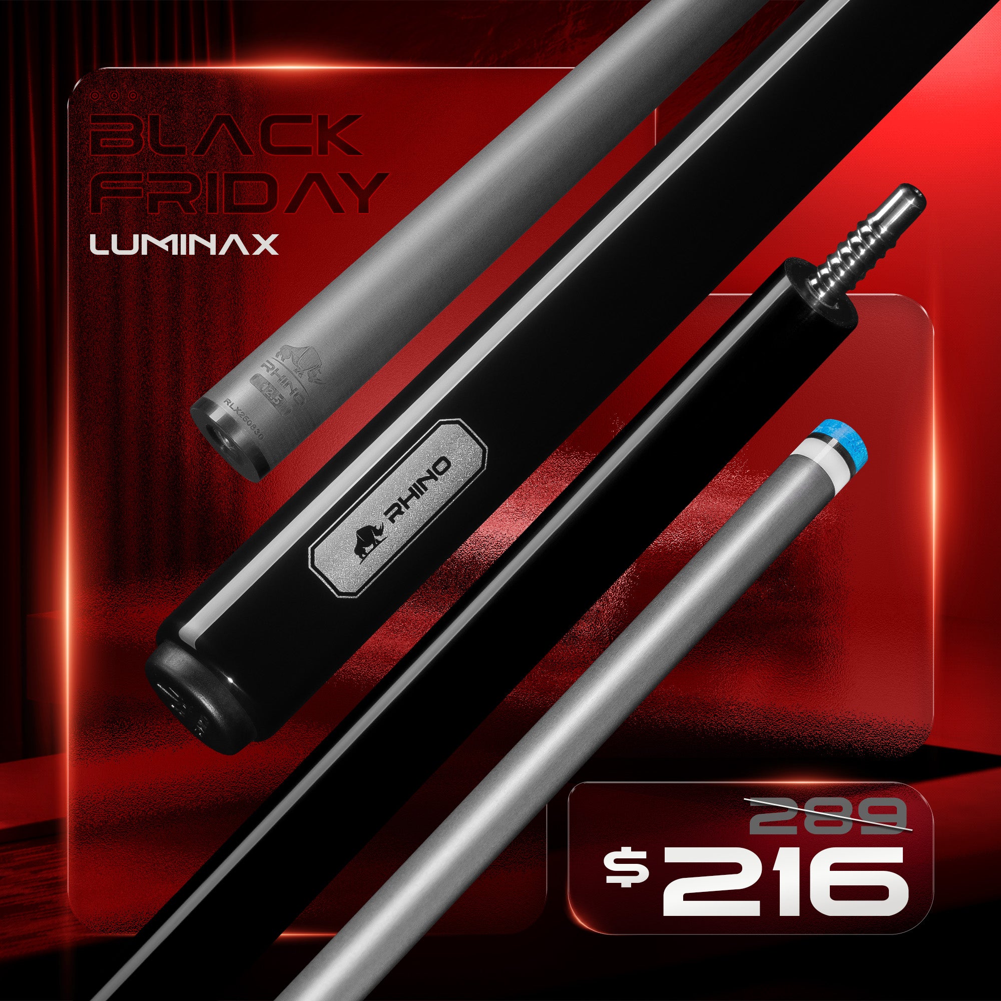 ライノ　プレーキュー LUMINAX POOL CUE - JET BLACK