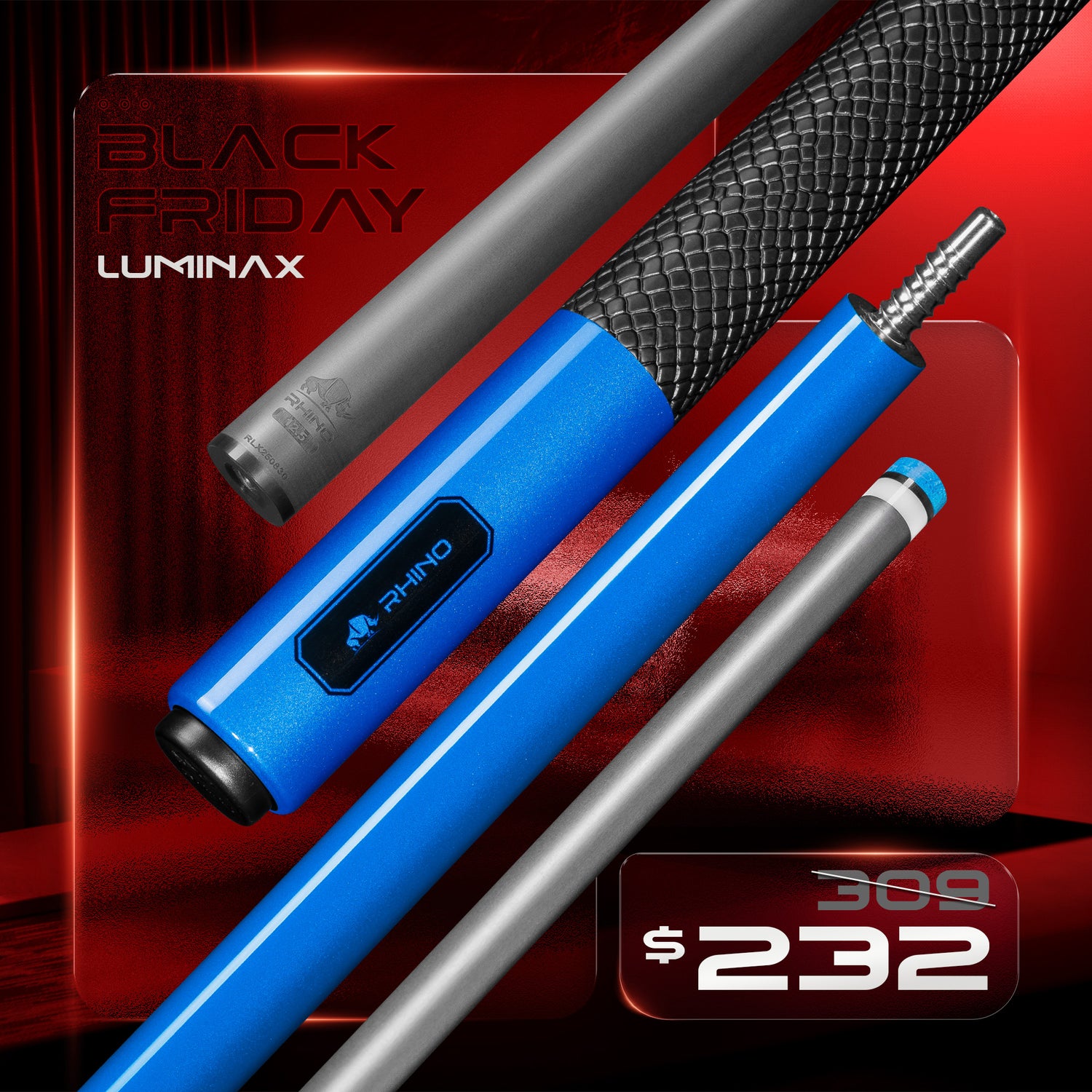 LUMINAX POOL CUE - OCEAN BLUE - SPORT WRAP