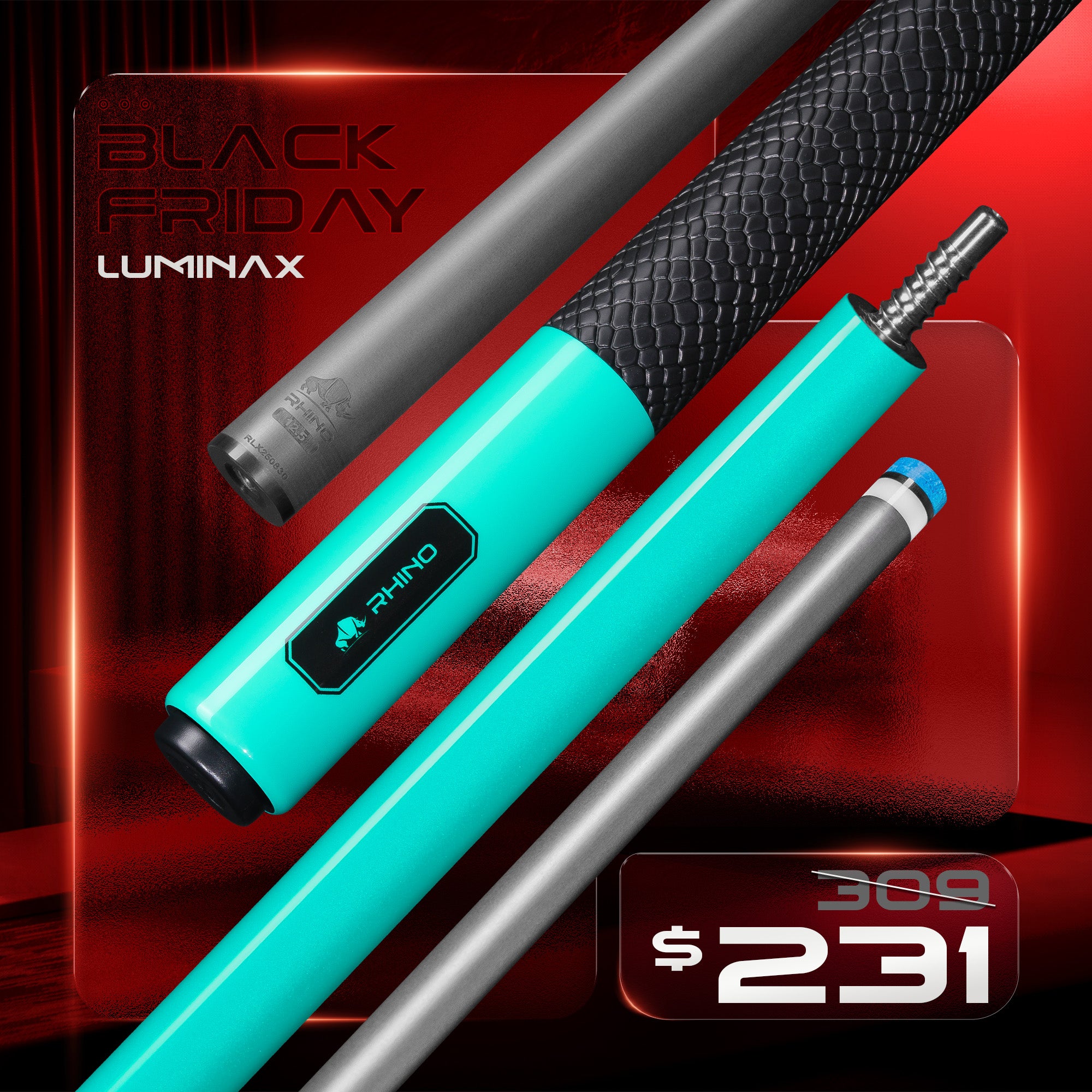LUMINAX POOL CUE - TROPICAL TURQUOISE - SPORT WRAP