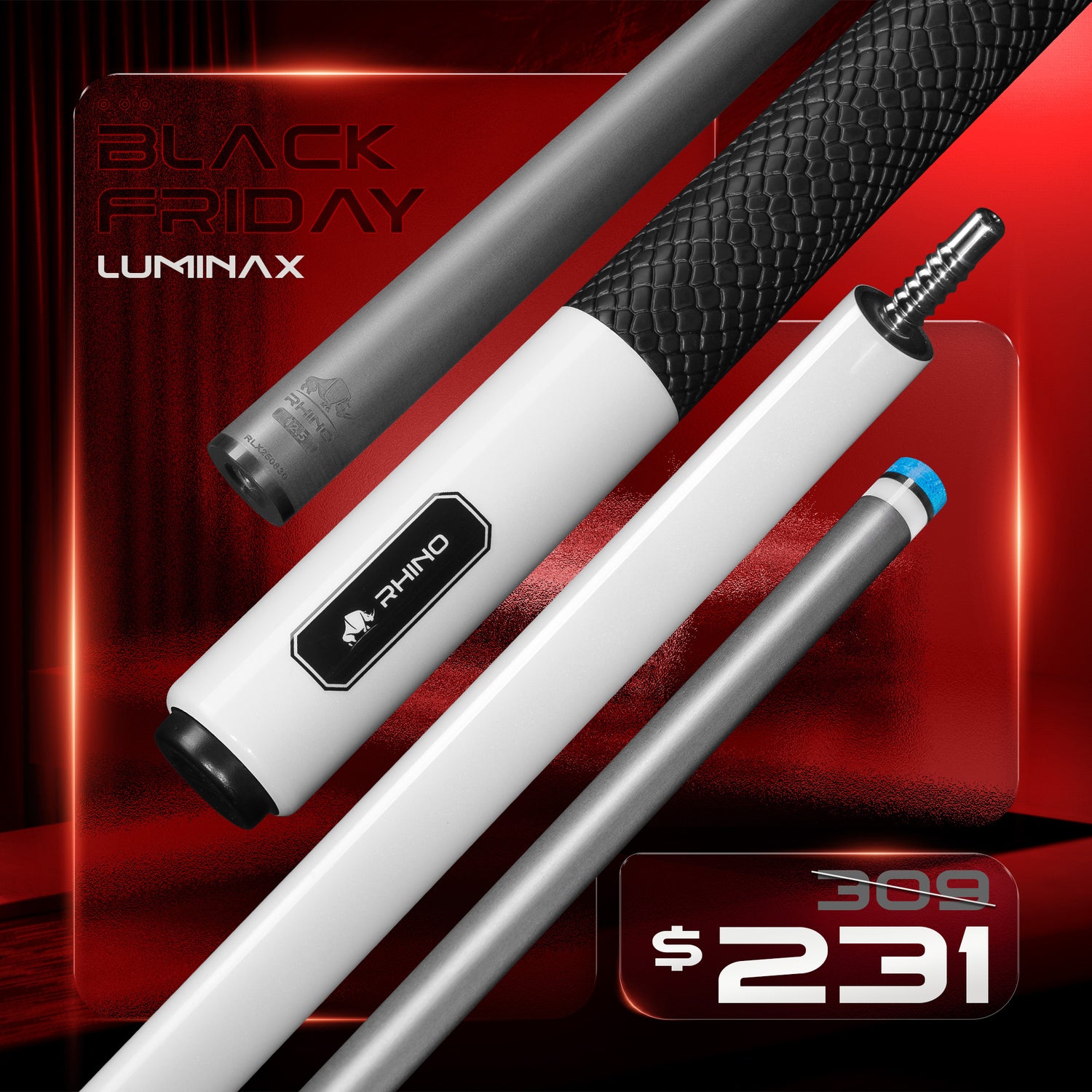 LUMINAX POOL CUE - WHITE PEARL - SPORT WRAP
