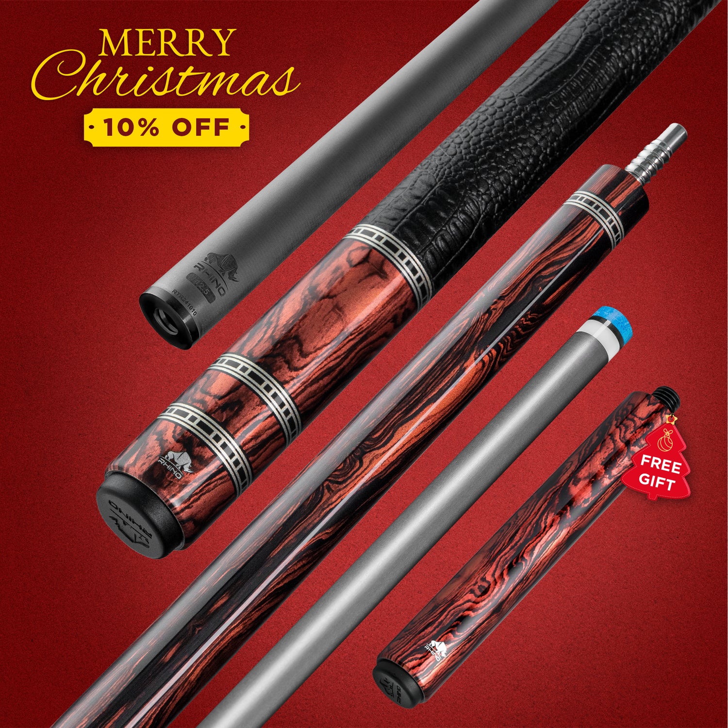 Rhino RETRÔ Pool Cue - Cocobolo - Crocodile Embossed Microfiber Leather Wrap