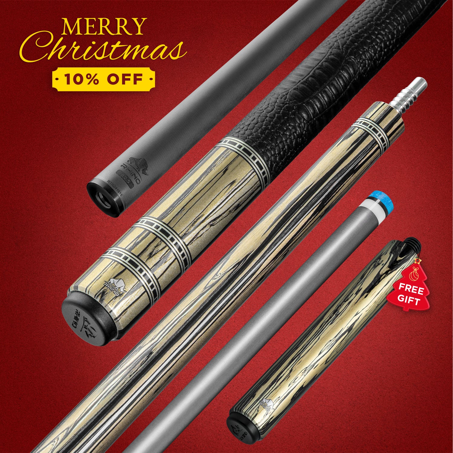 Rhino RETRÔ Pool Cue - Pale Moon Ebony - Crocodile Embossed Microfiber Leather Wrap