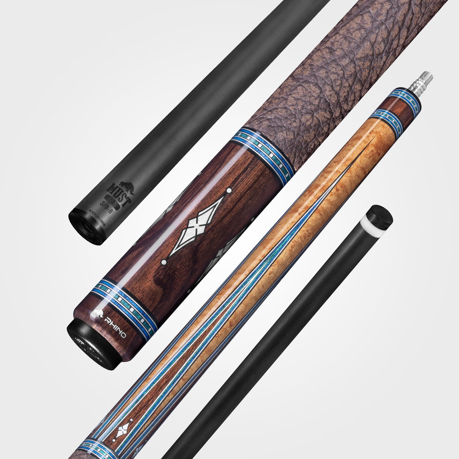 RHINO MUST POOL CUE - MU5 MAPLE AZURE INLAY