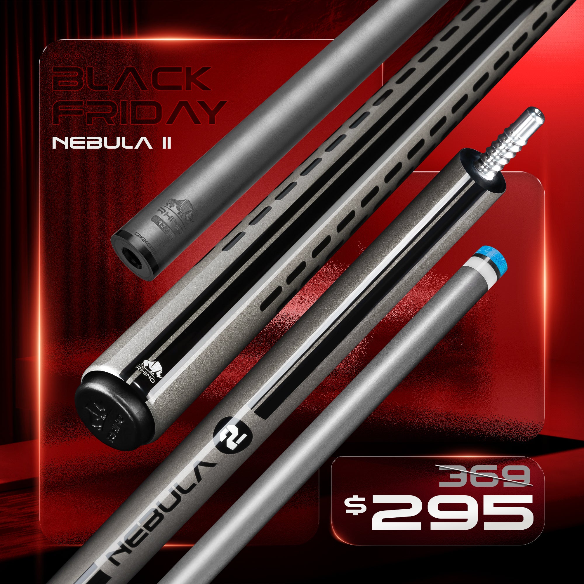 ※入荷しました！【Rhino】NEBULA2 カーボン プールキュー グレー Nebula 2 Pool Cue - Charcoal Gray - Wrapless