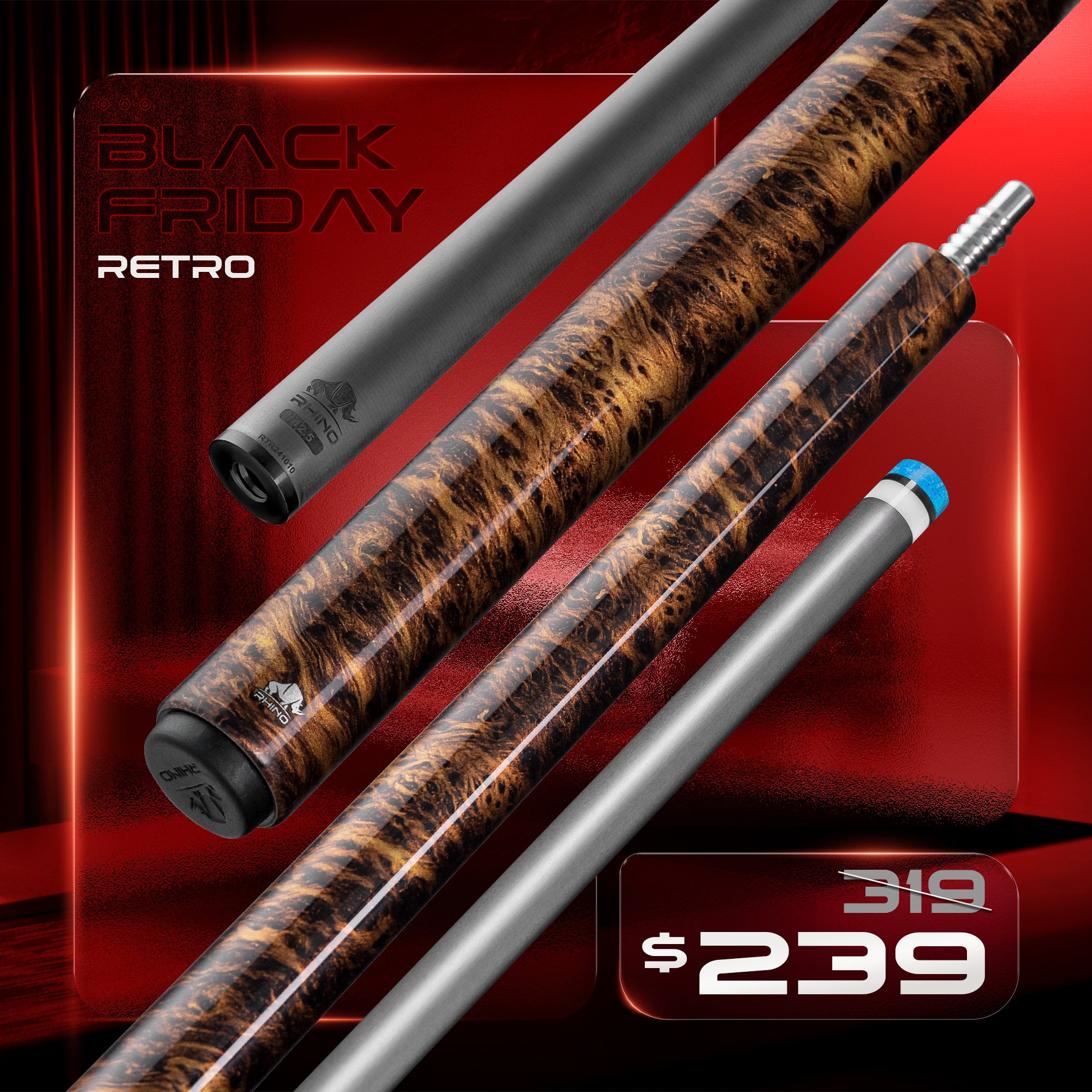 Rhino RETRÔ Pool Cue - Thuya - Wrapless