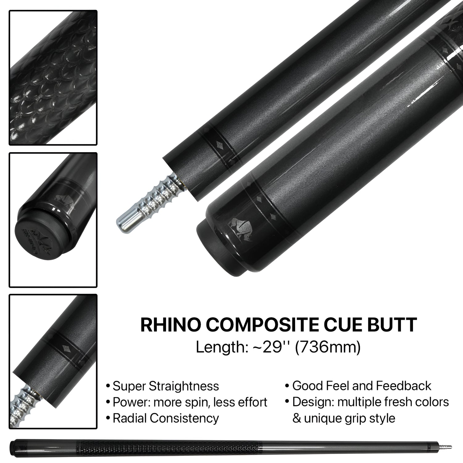 Rhino Nebula Pool Cue - Gray (Radial Joint) - 12.4 mm Tip Diameter