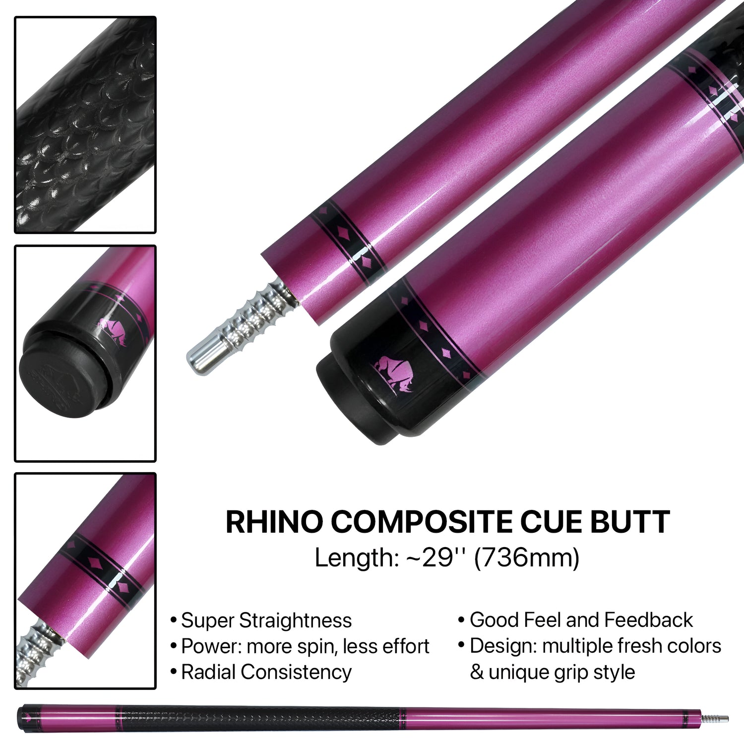 Rhino Nebula Pool Cue - Pink (Radial Joint) - 12.4 mm Tip Diameter