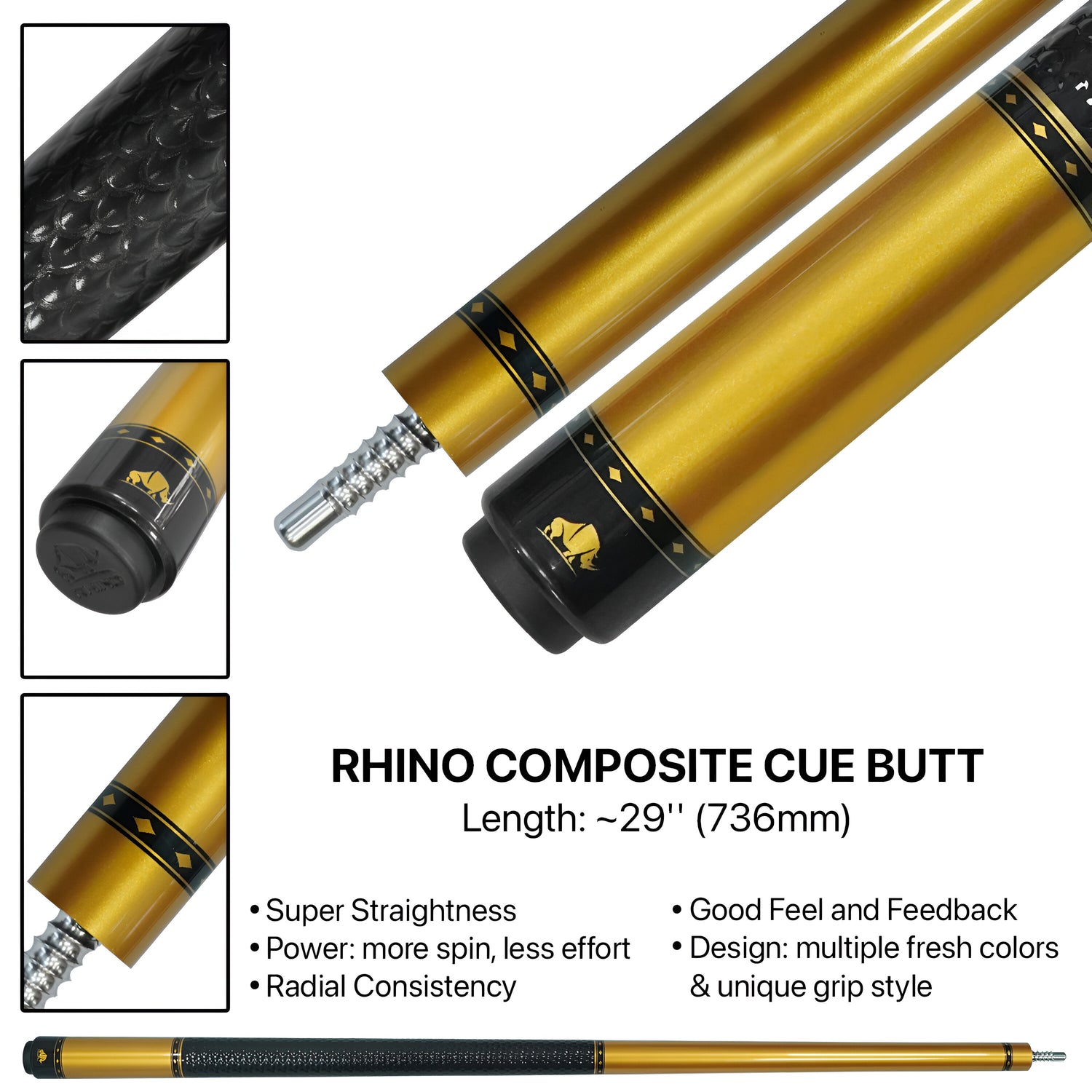 Rhino Nebula Pool Cue - Yellow (Radial Joint) - 12.4 mm Tip Diameter