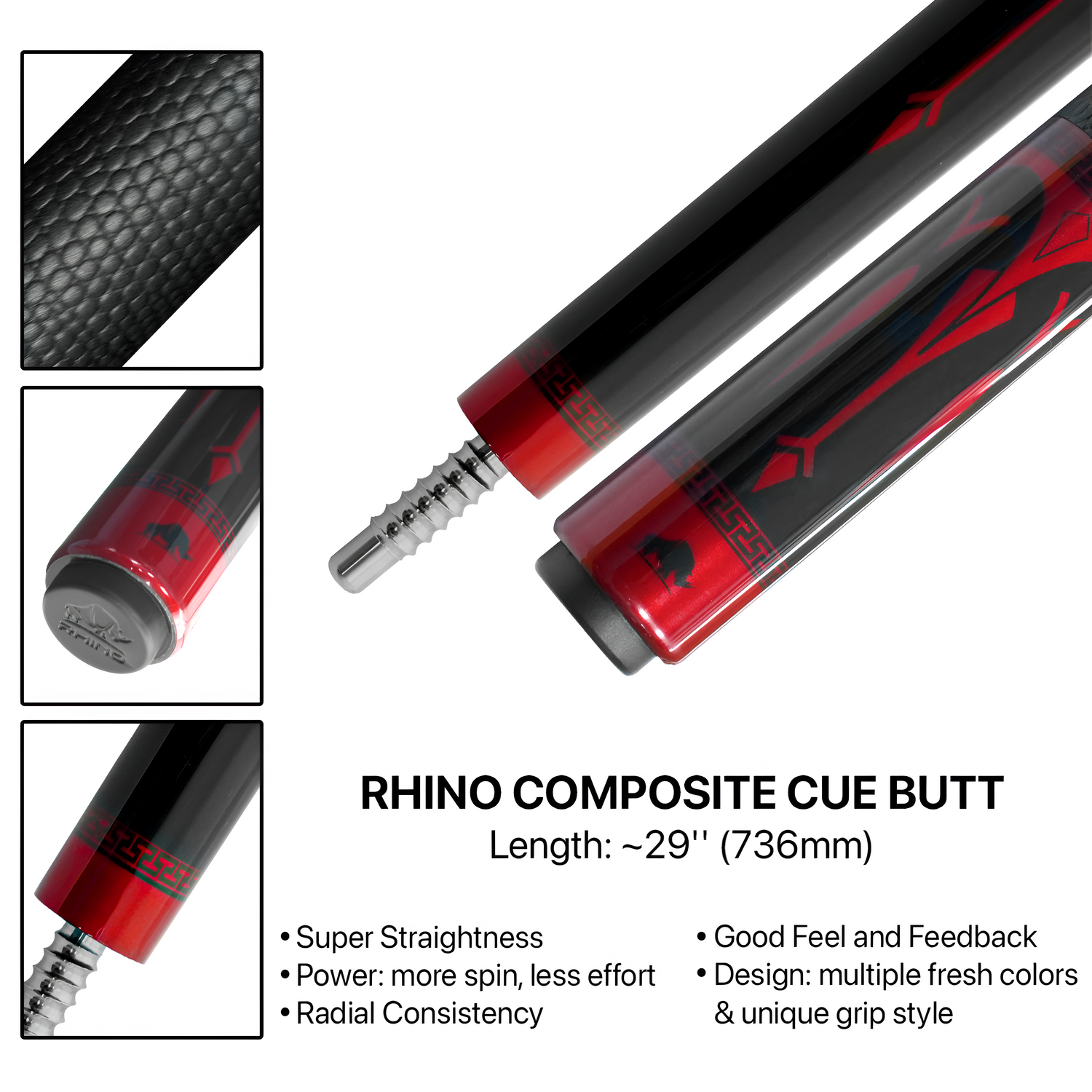 Rhino ECLIPSE Series Pool Cue - Red (Radial Joint) - 12.4 mm Tip Diameter