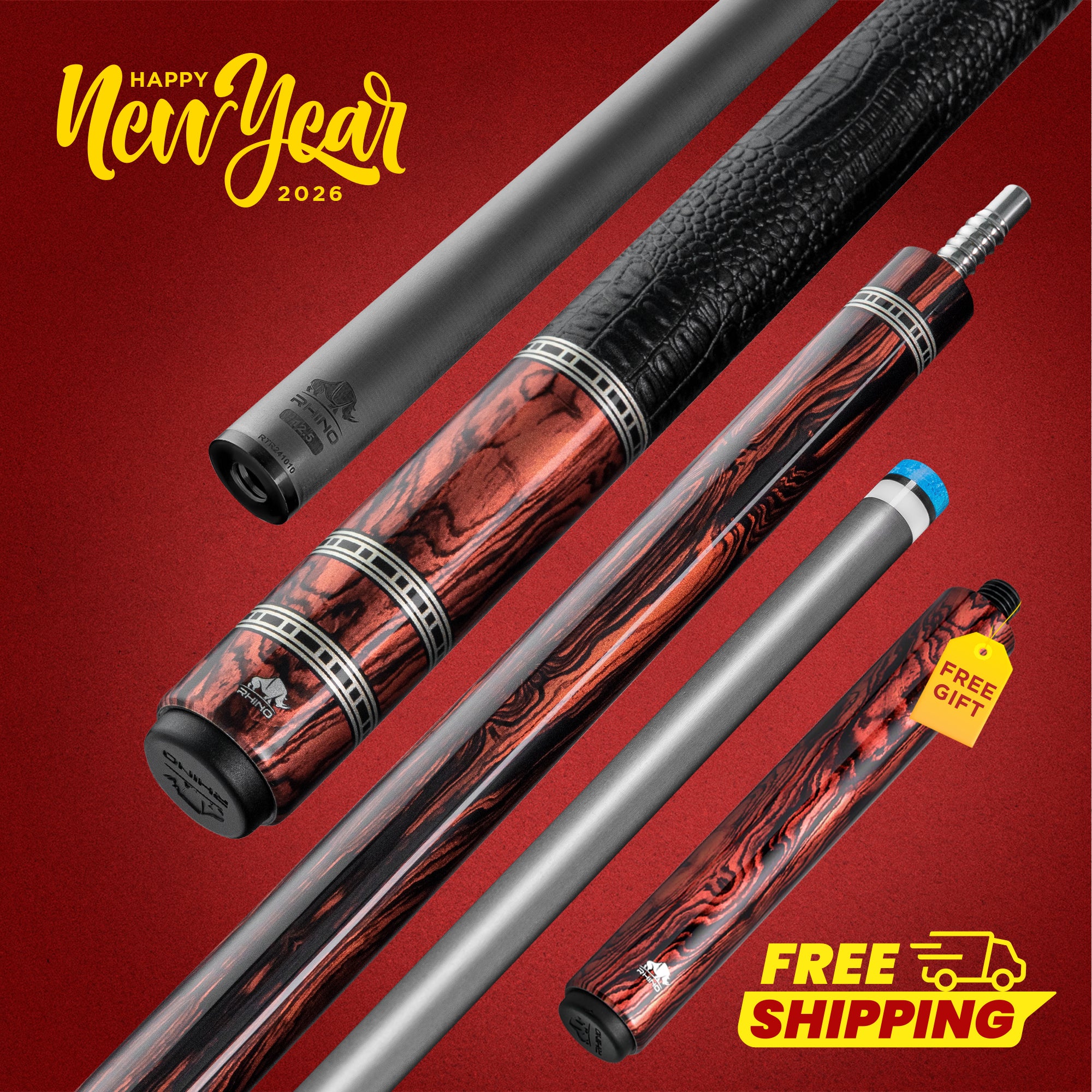 Rhino RETRÔ Pool Cue - Cocobolo - Crocodile Embossed Microfiber Leathe