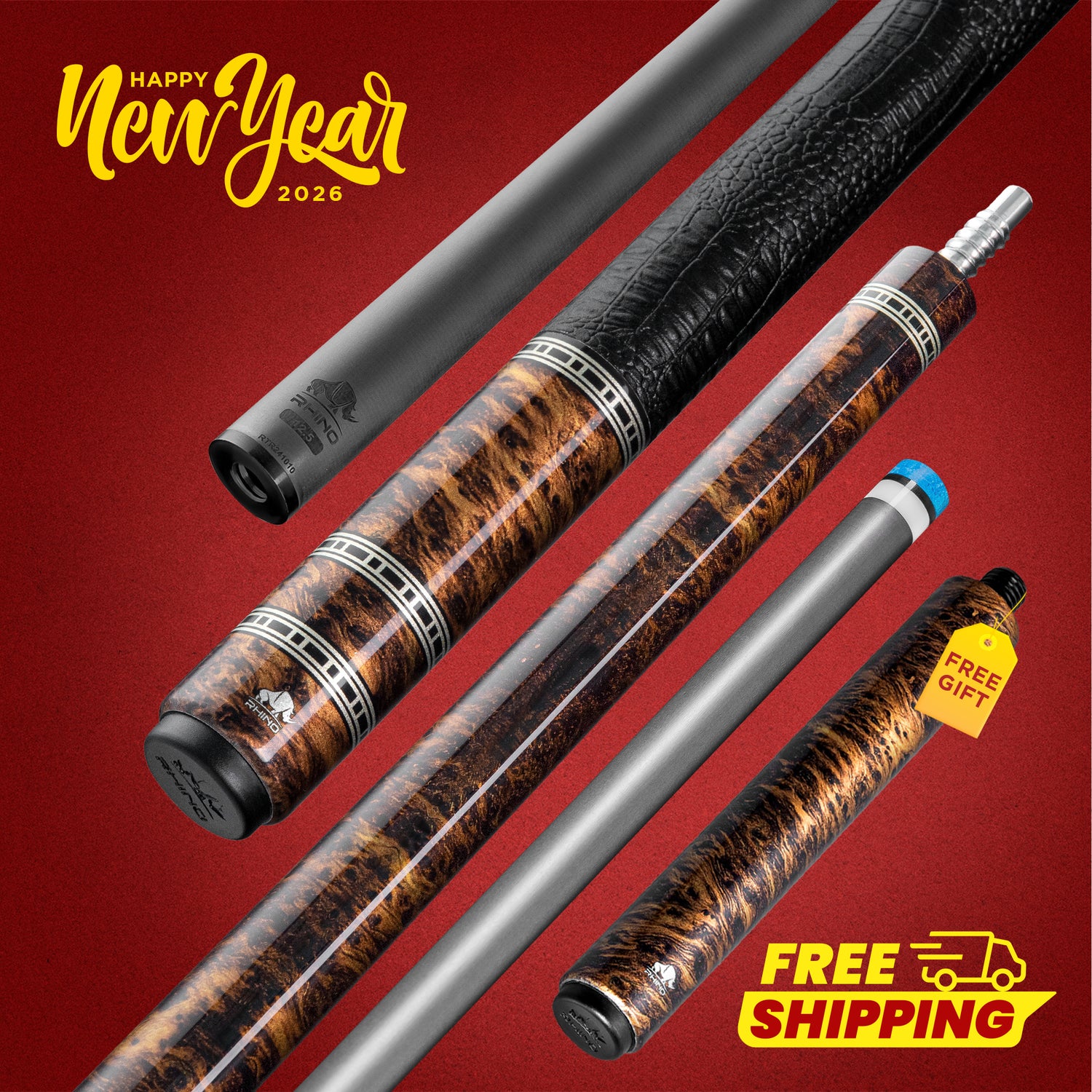 Rhino RETRÔ Pool Cue - Thuya - Crocodile Embossed Microfiber Leather Wrap.jpg