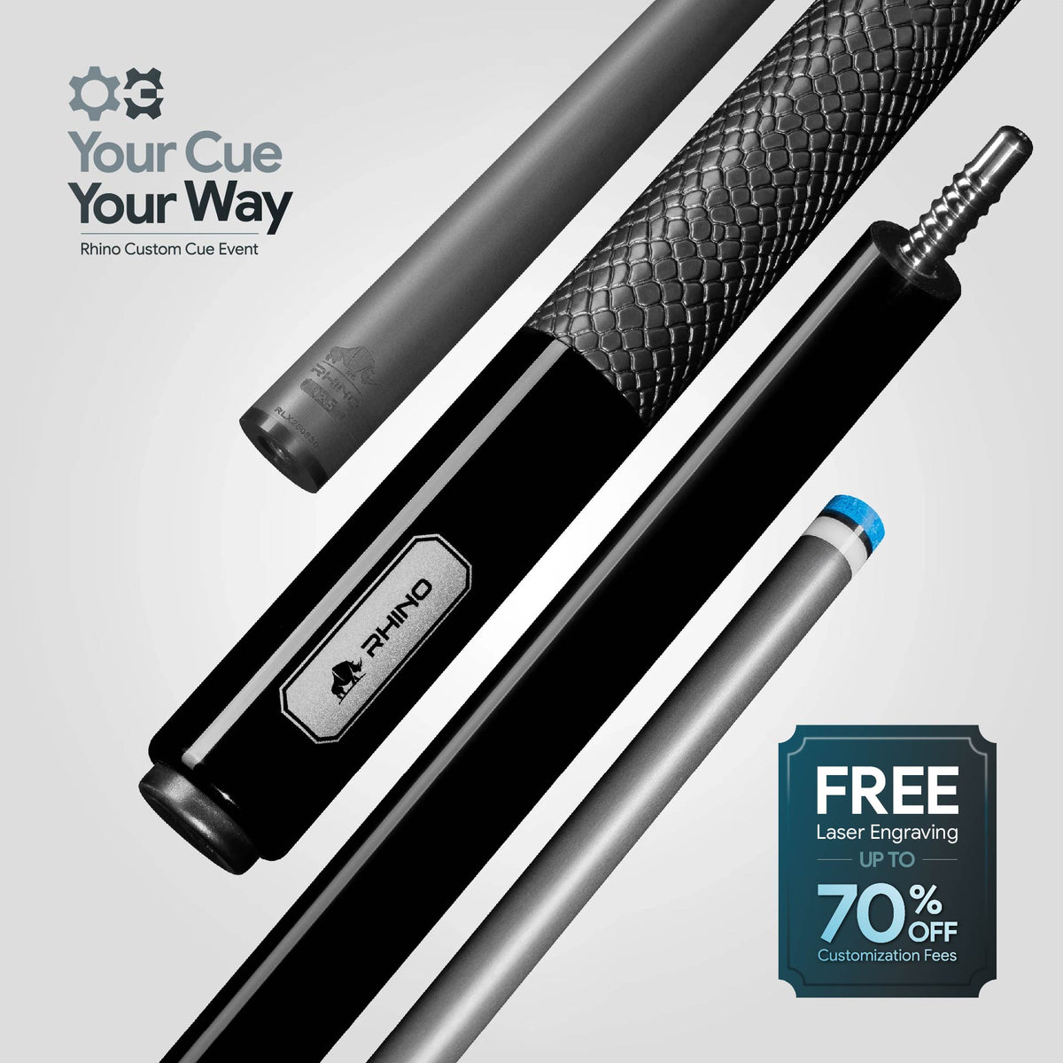 LUMINAX POOL CUE - JET BLACK - SPORT WRAP