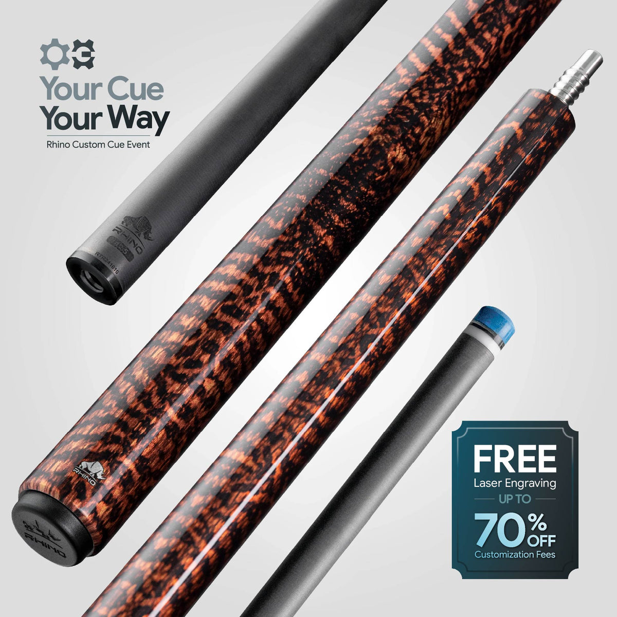 Rhino RETRÔ Pool Cue - Snake - Wrapless