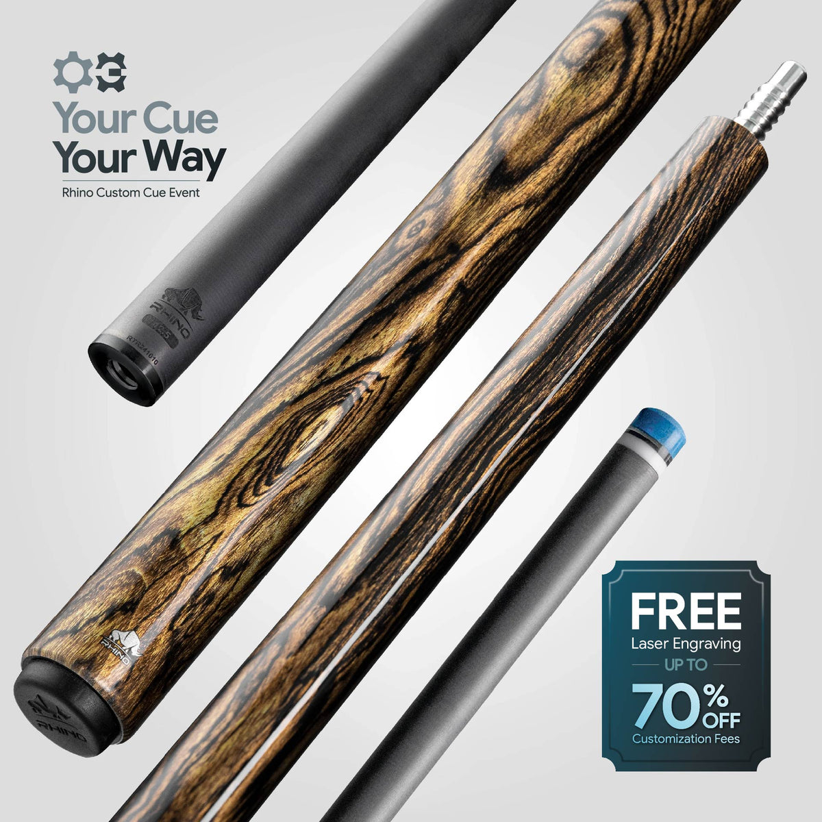 Rhino RETRÔ Pool Cue - Bocote - Wrapless