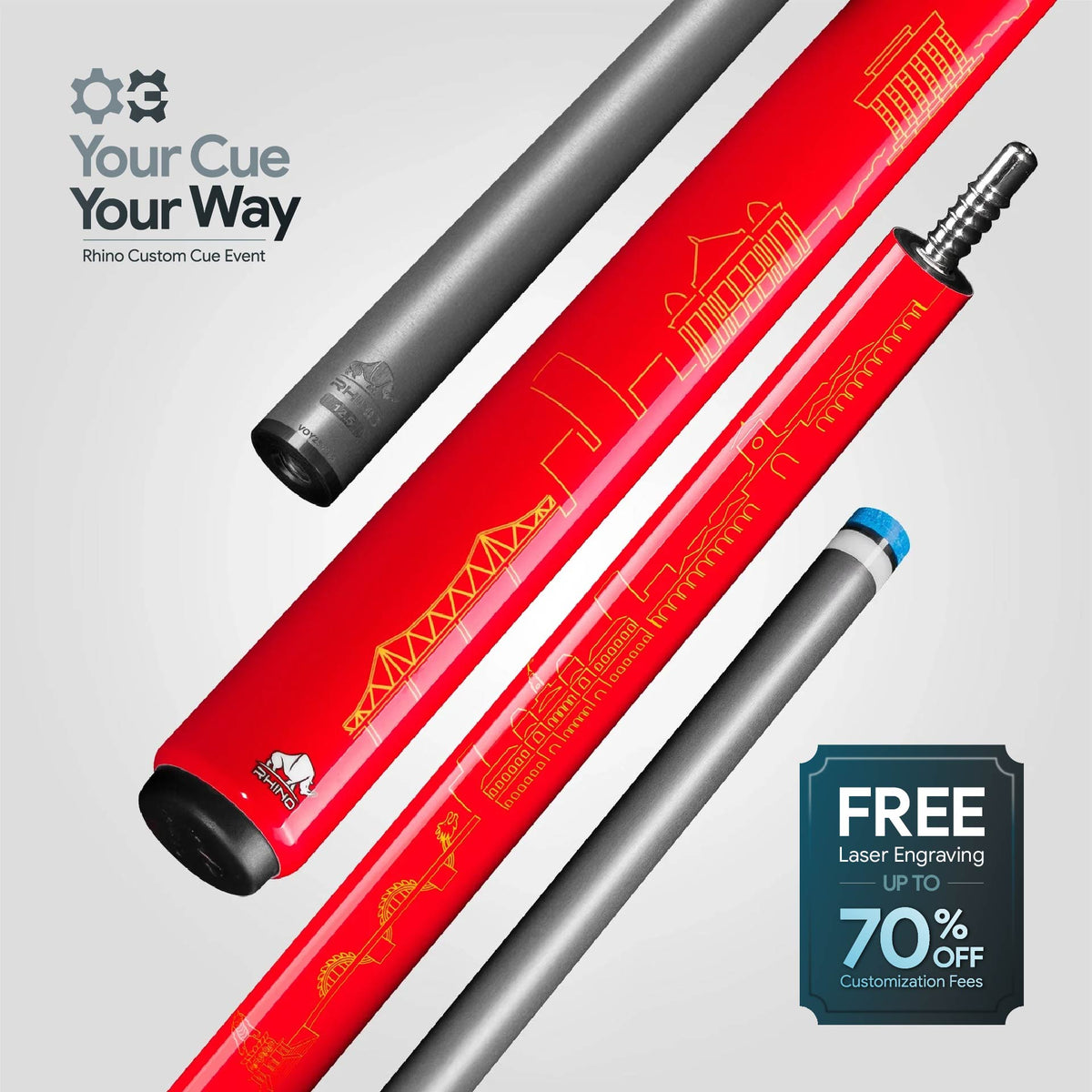 VOYAGER VIETNAM POOL CUE - RED - WRAPLESS