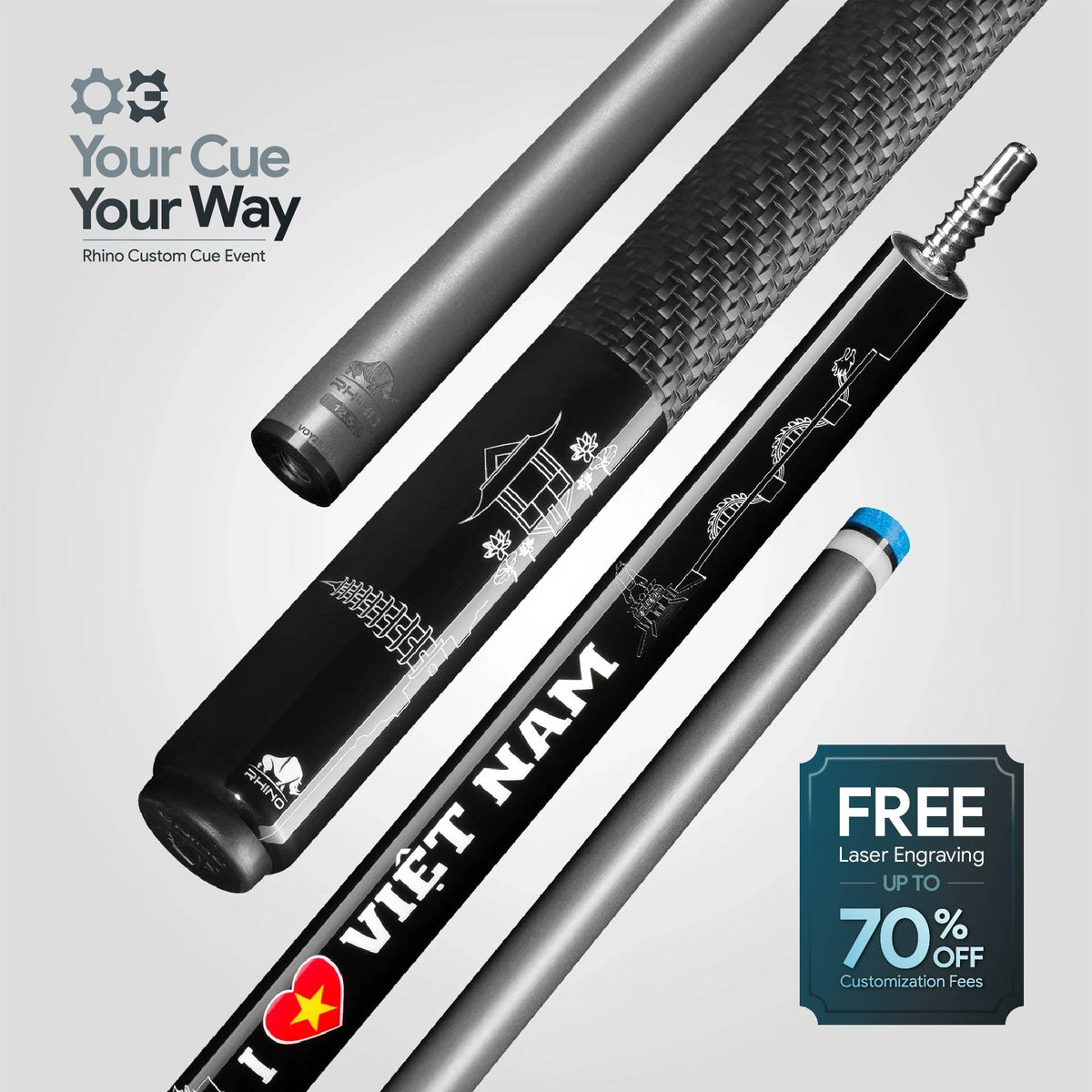 VOYAGER VIETNAM POOL CUE - BLACK - SPORT WRAP