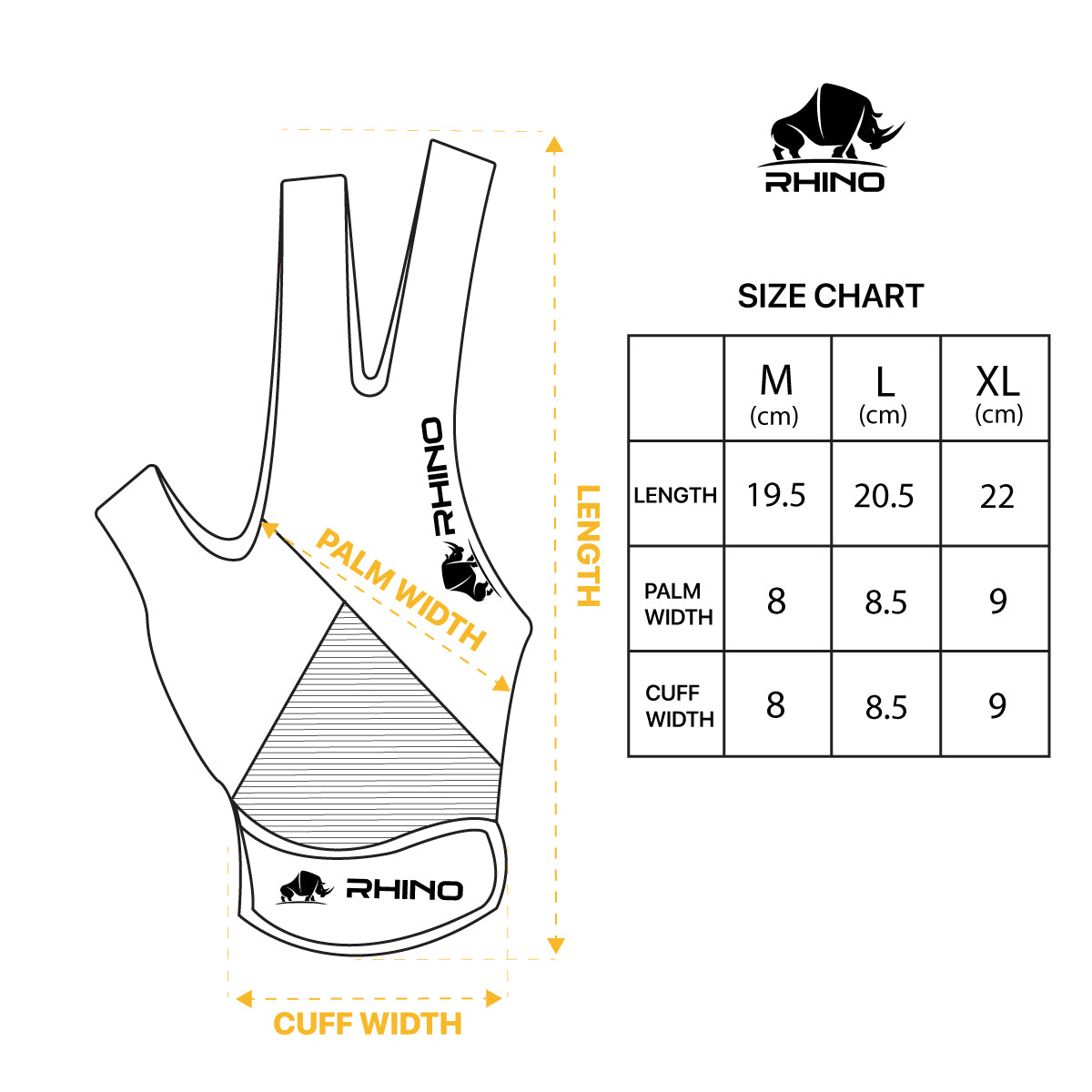 RHINO Billiards Glove Right Hand - Yellow