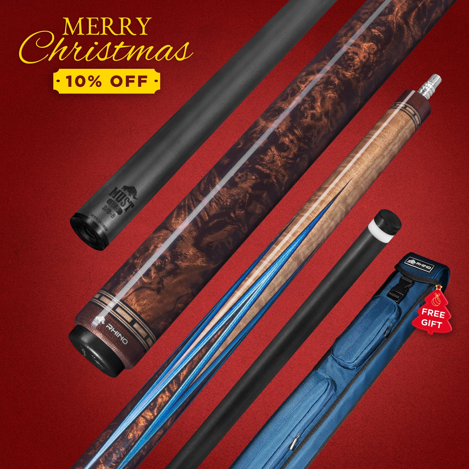 RHINO MUST POOL CUE - MU1 BURL BLUEPOINT