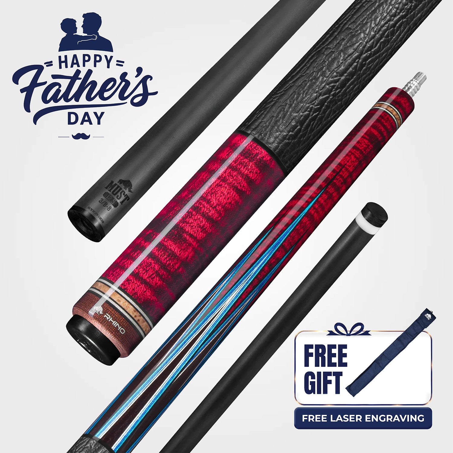 RHINO MUST POOL CUE - MU3 CRIMSON BLUEPOINT