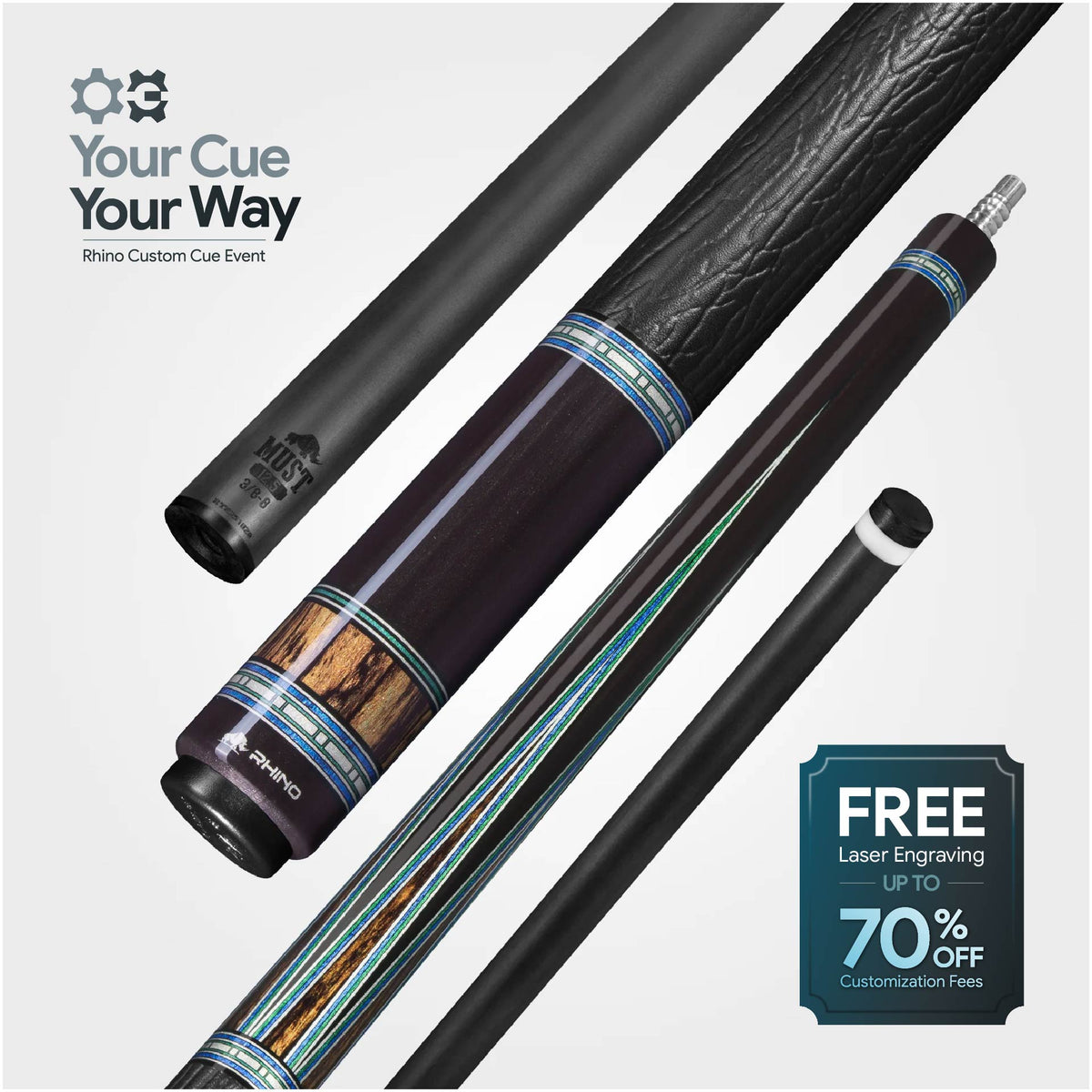 RHINO MUST POOL CUE - MU4 VERDE MULTIVENEER