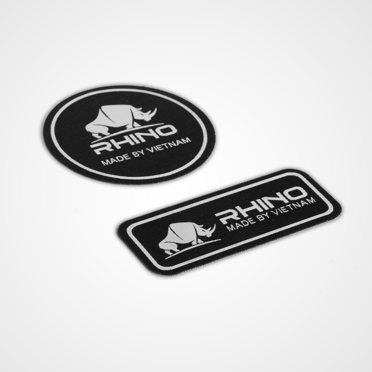 Rhino Embroidered Circle/Rectangle Patch - White - Pack 3