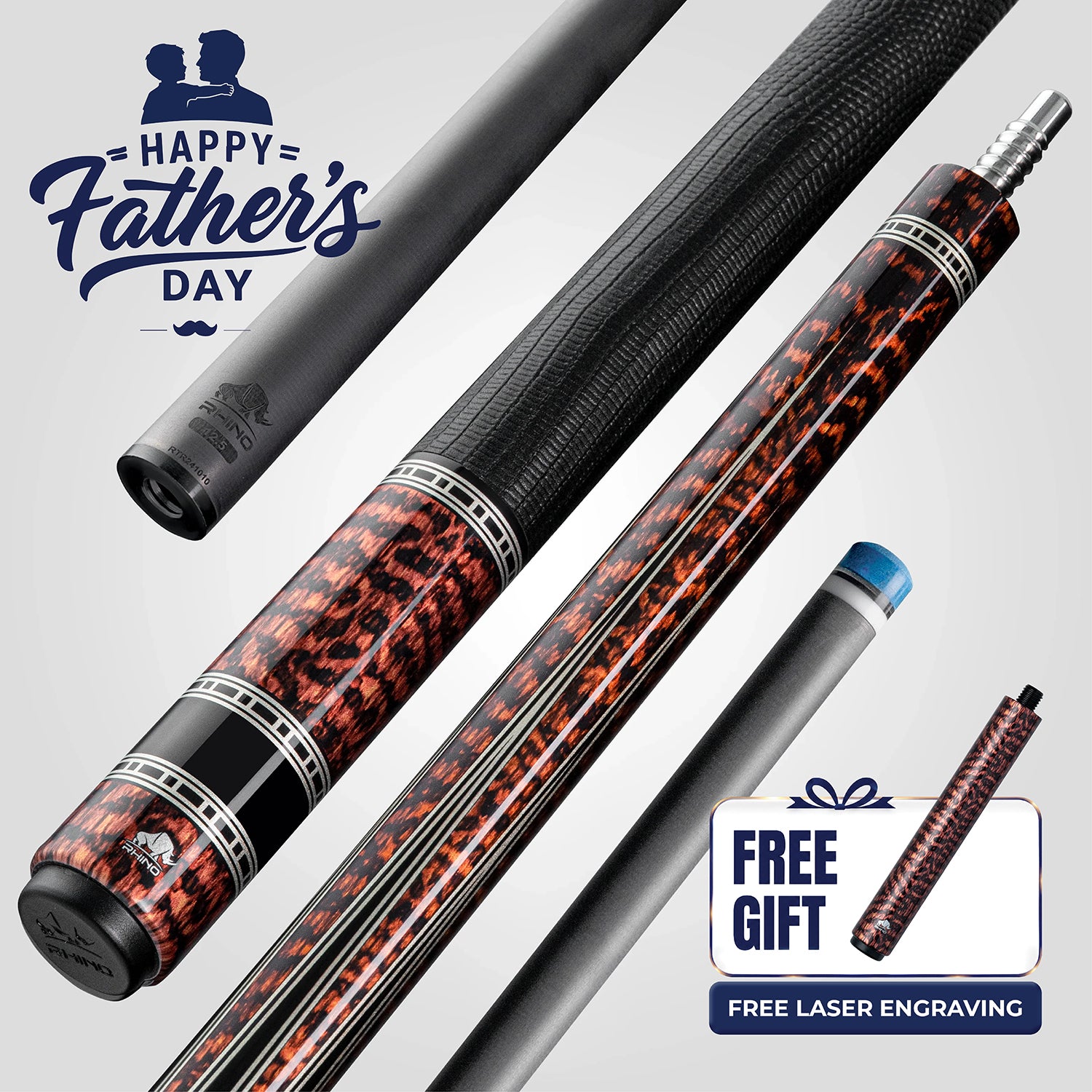 Rhino RETRÔ Pool Cue - Snake - Lizard Embossed Microfiber Leather Wrap & Point