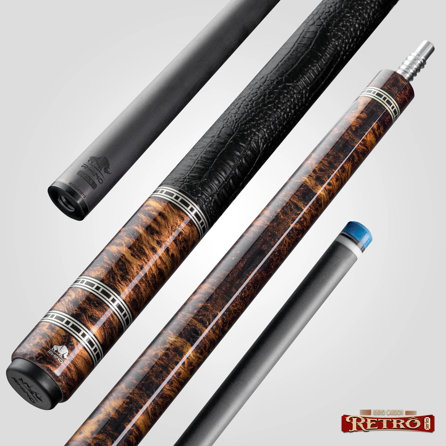 Rhino RETRÔ Pool Cue - Thuya - Crocodile Embossed Microfiber Leather Wrap