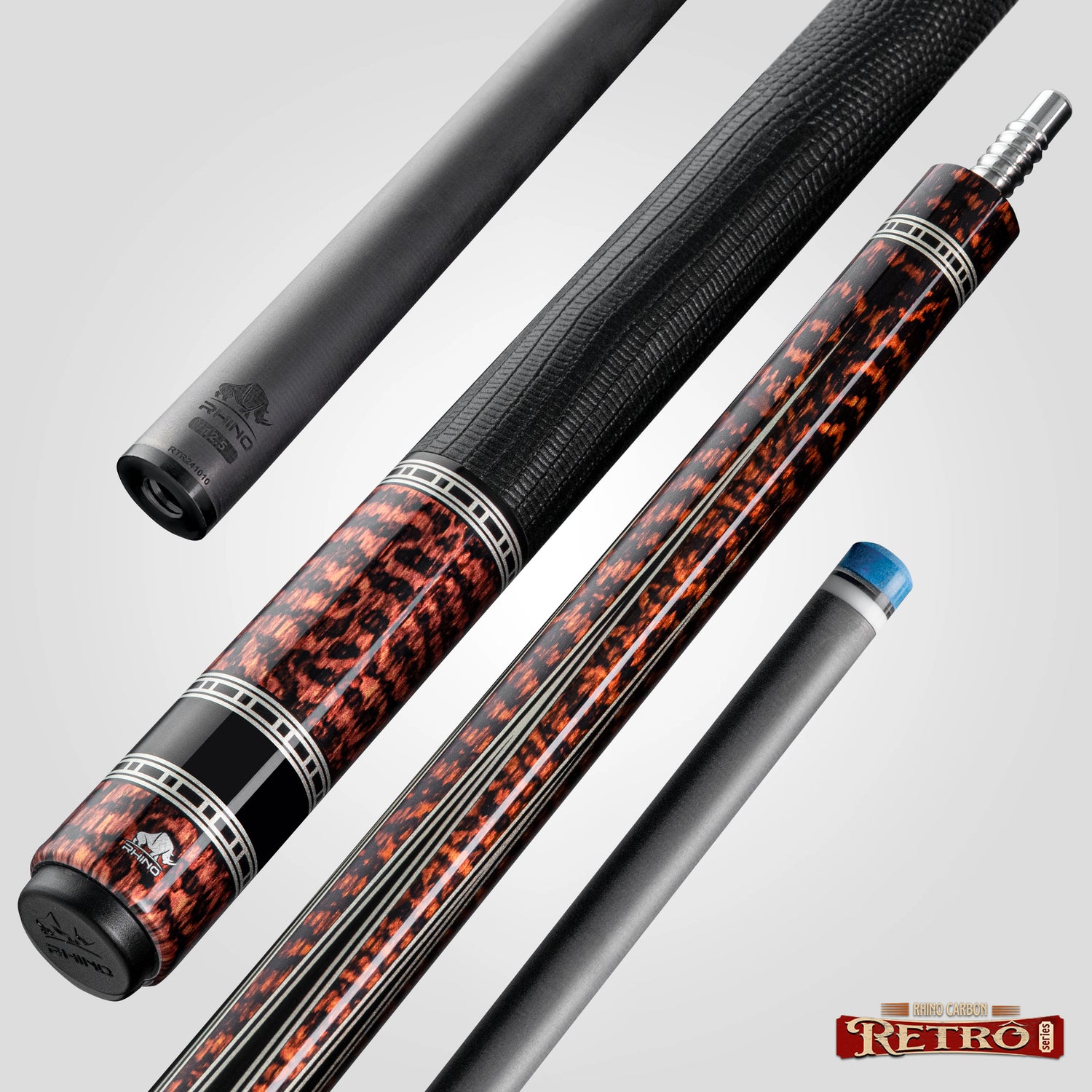 Rhino RETRÔ Pool Cue - Snake - Lizard Embossed Microfiber Leather Wrap & Point