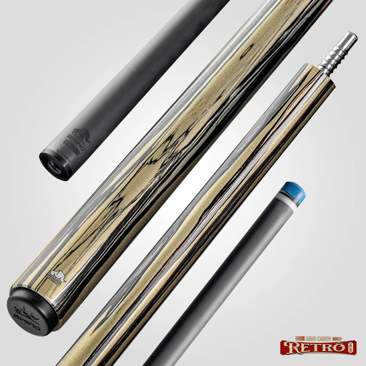 Rhino RETRÔ Pool Cue - Pale Moon Ebony - Wrapless