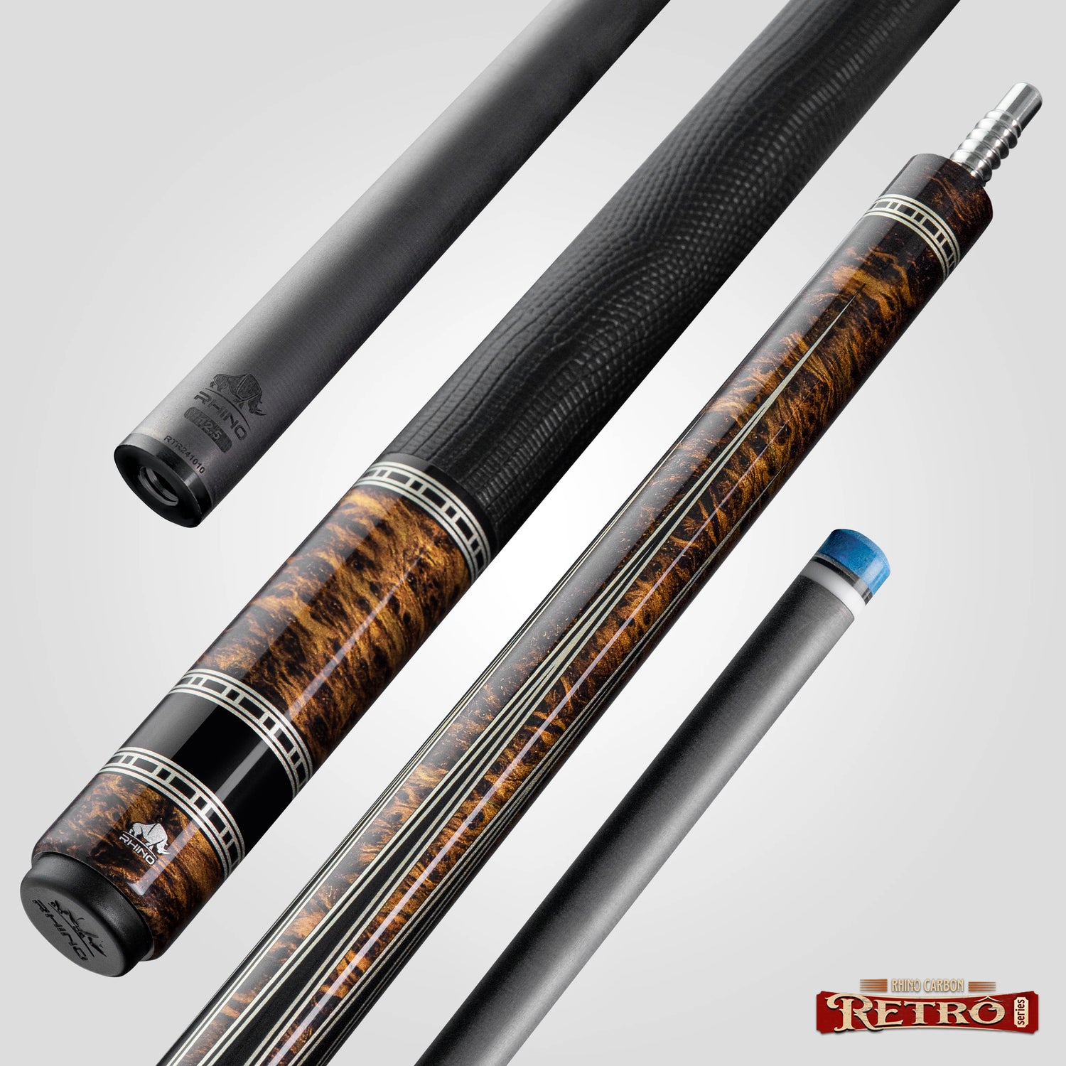 Rhino RETRÔ Pool Cue - Thuya - Lizard Embossed Microfiber Leather Wrap & Point