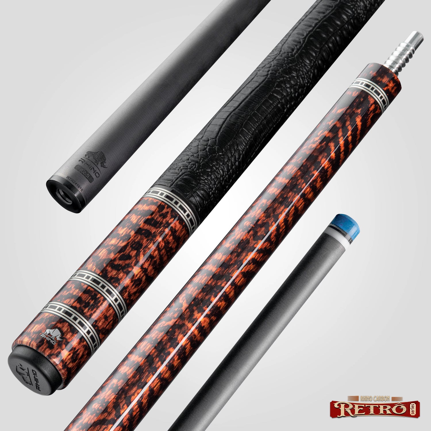 Rhino RETRÔ Pool Cue - Snake - Crocodile Embossed Microfiber Leather Wrap