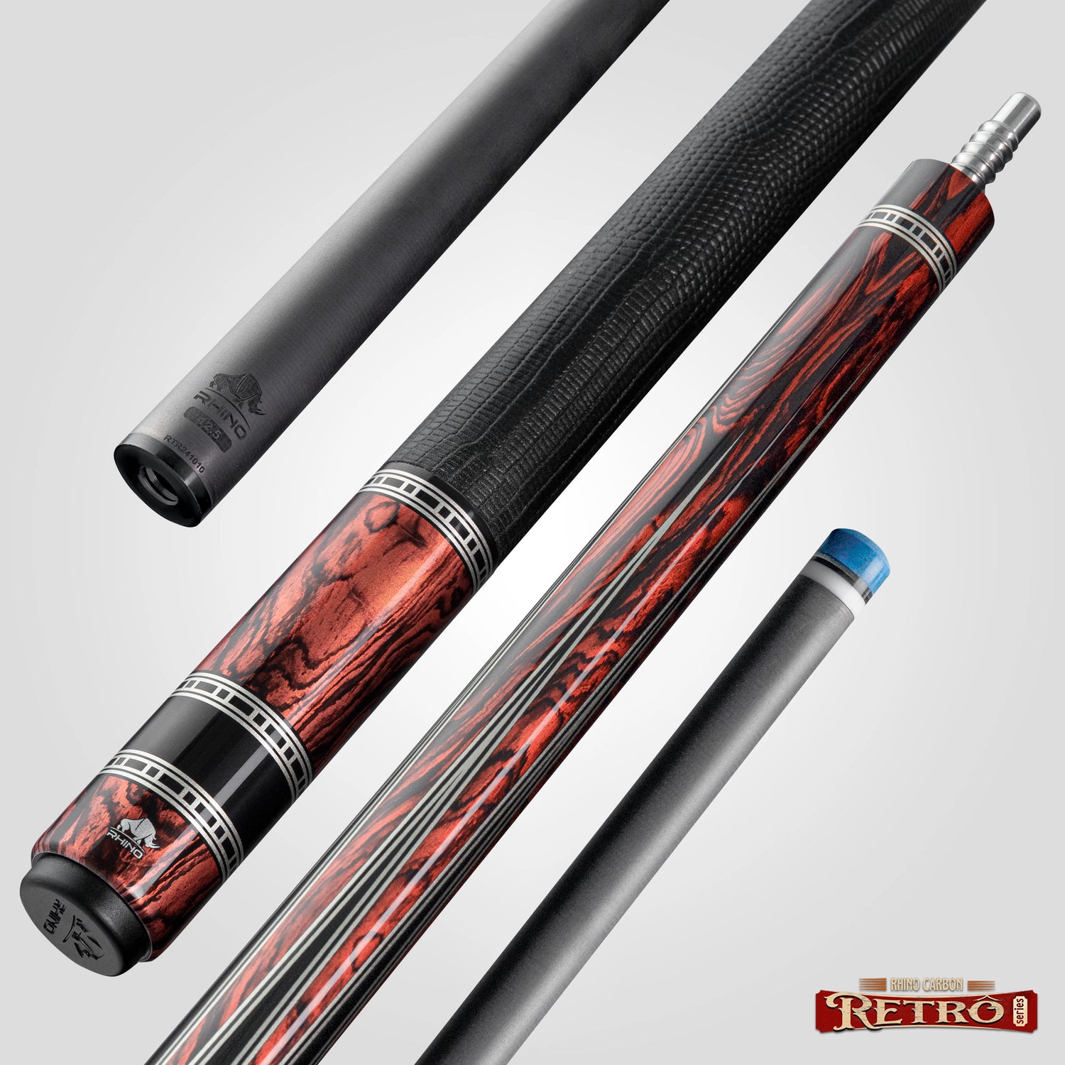 Rhino RETRÔ Pool Cue - Cocobolo - Lizard Embossed Microfiber Leather Wrap & Point