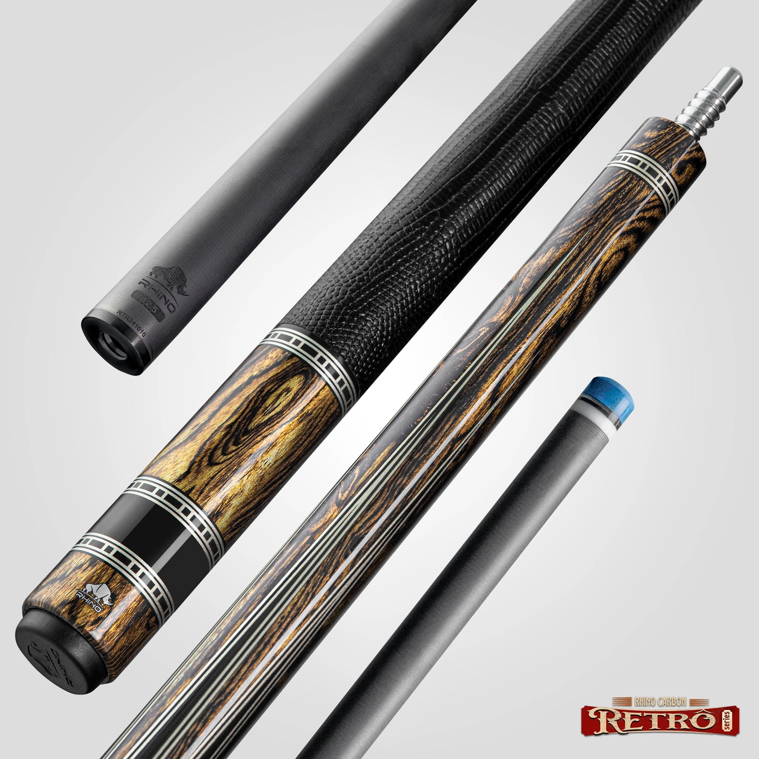 Rhino RETRÔ Pool Cue - Bocote - Lizard Embossed Microfiber Leather Wrap & Point