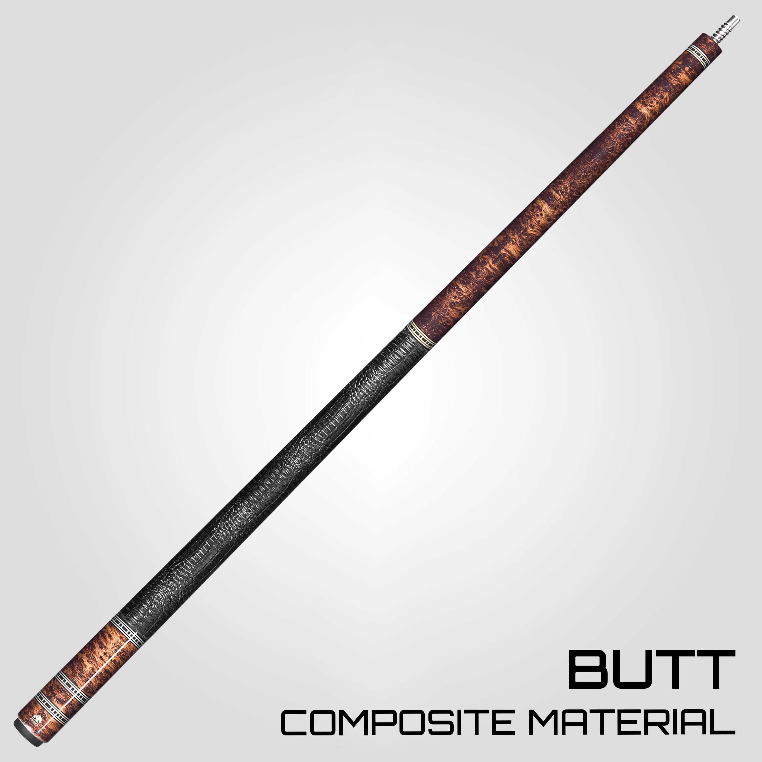 【新品】【Rhino】レトロ カーボン プールキュー ツヤ銘木 リザードエンボス Rhino RETRÔ Pool Cue - Bocote - Lizard Embossed Microfiber