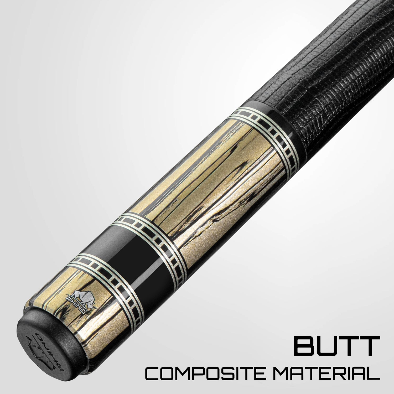 Rhino RETRÔ Pool Cue - Pale Moon Ebony - Lizard Embossed Microfiber Leather Wrap & Point