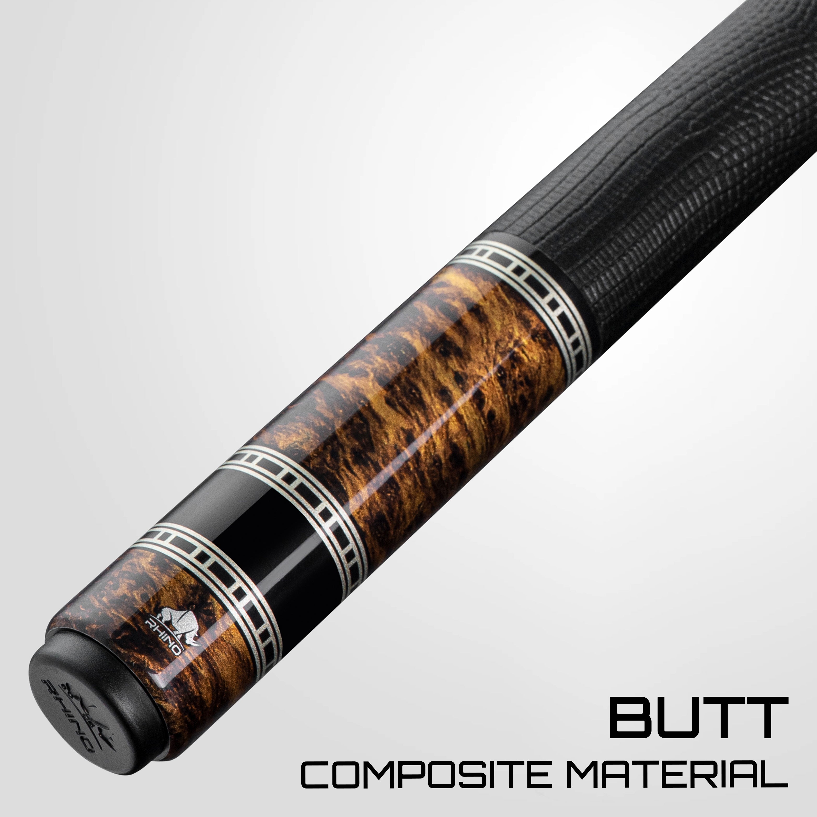【新品】【Rhino】レトロ カーボン プールキュー ツヤ銘木 リザードエンボス Rhino RETRÔ Pool Cue - Bocote - Lizard Embossed Microfiber