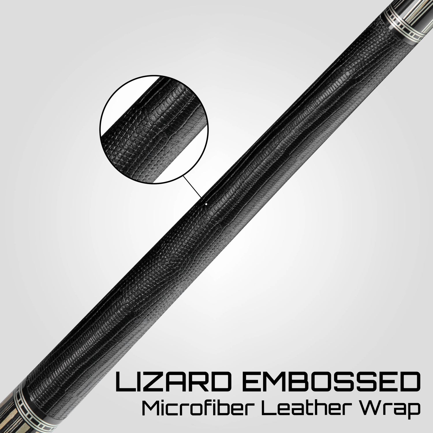 Rhino RETRÔ Pool Cue - Pale Moon Ebony - Lizard Embossed Microfiber Leather Wrap & Point