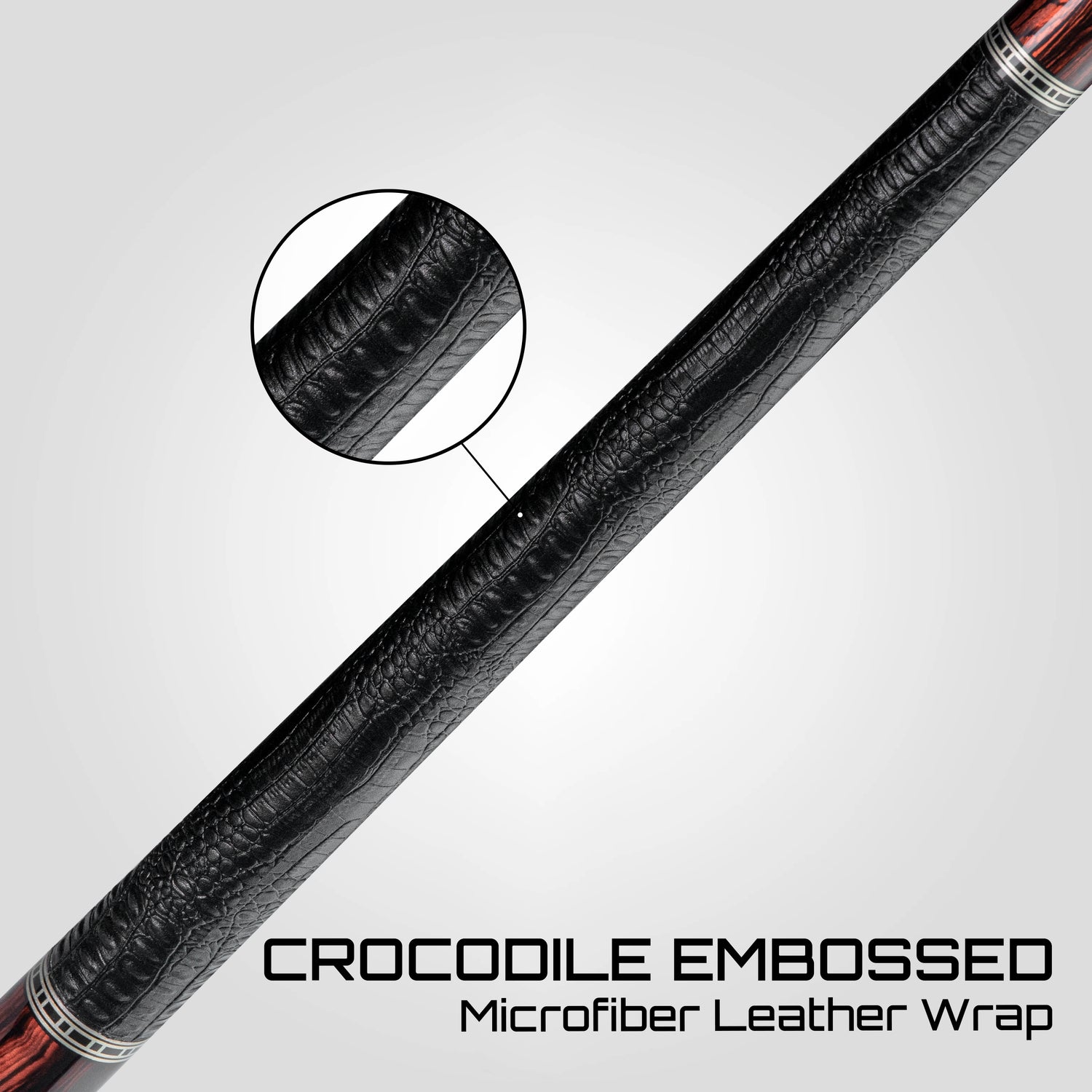 Rhino RETRÔ Pool Cue - Cocobolo - Crocodile Embossed Microfiber Leather Wrap