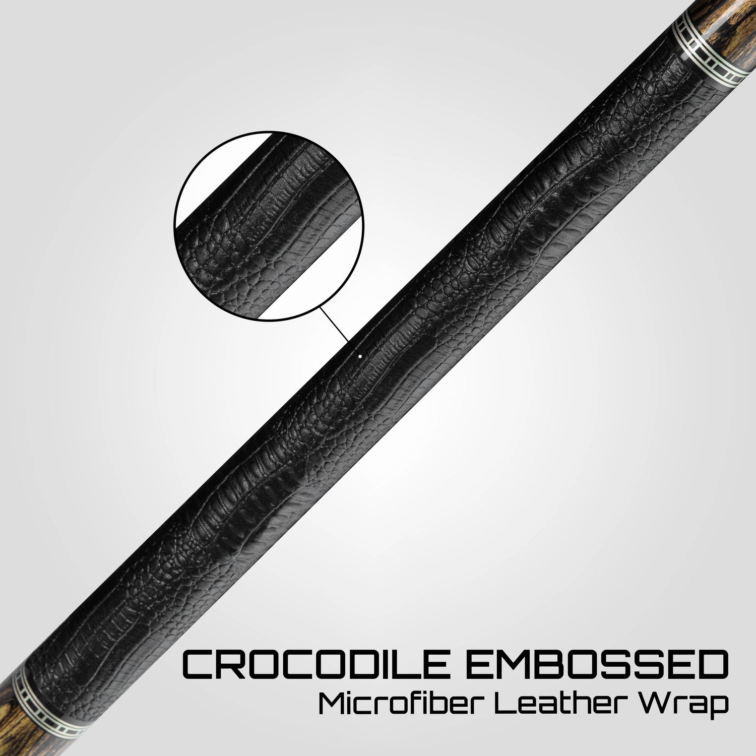 Rhino RETRÔ Pool Cue - Bocote - Crocodile Embossed Microfiber Leather Wrap