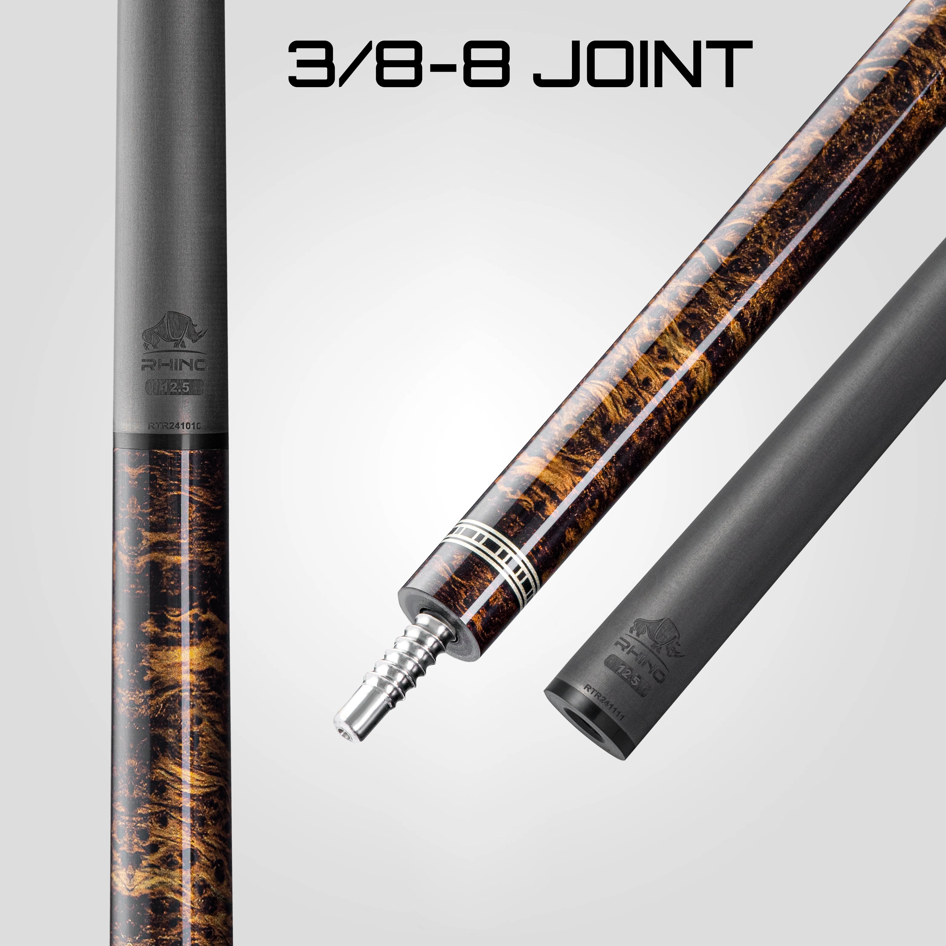【新品】【Rhino】レトロ カーボン プールキュー ツヤ銘木 リザードエンボス Rhino RETRÔ Pool Cue - Snake - Crocodile Embossed Microfiber