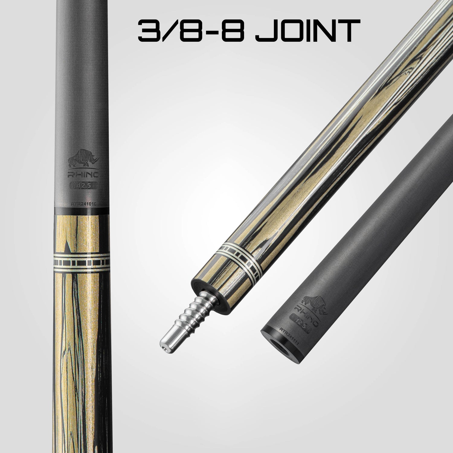 Rhino RETRÔ Pool Cue - Pale Moon Ebony - Lizard Embossed Microfiber Leather Wrap & Point