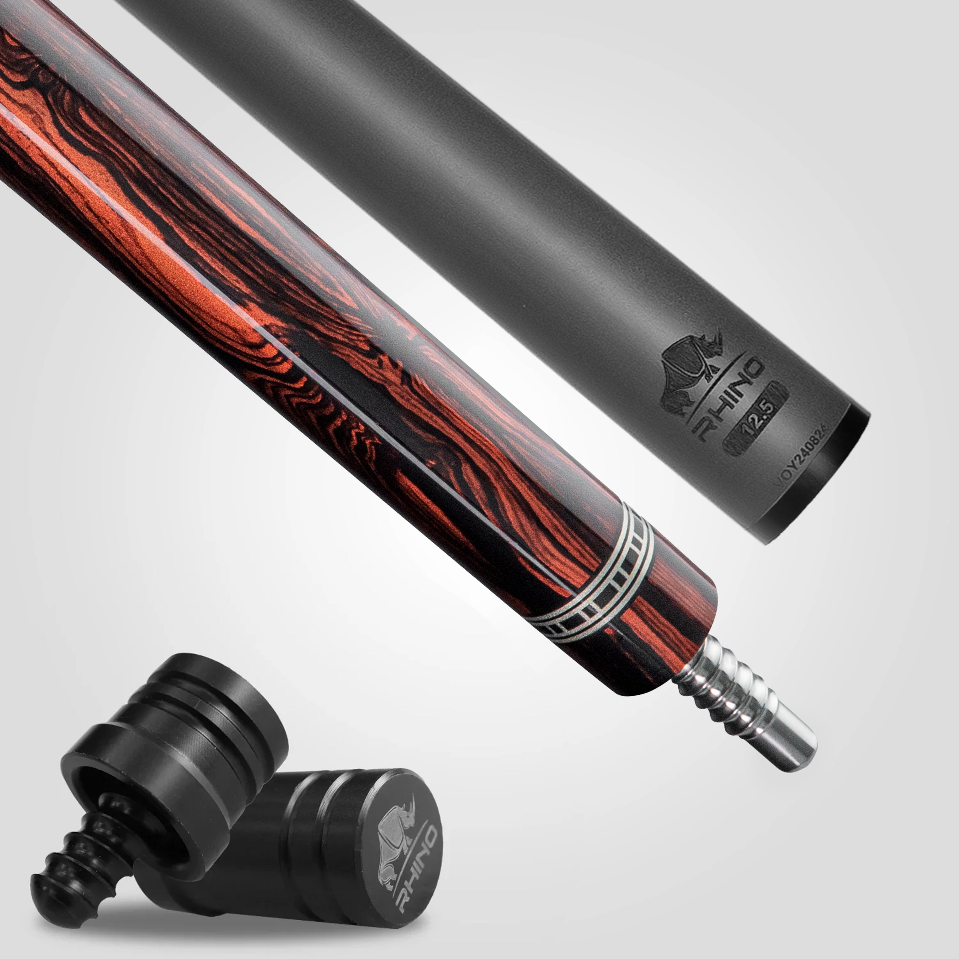 【新品】【Rhino】レトロ カーボン プールキュー ココボロ ラップレス Rhino RETRÔ Pool Cue - Cocobolo - Crocodile Embossed