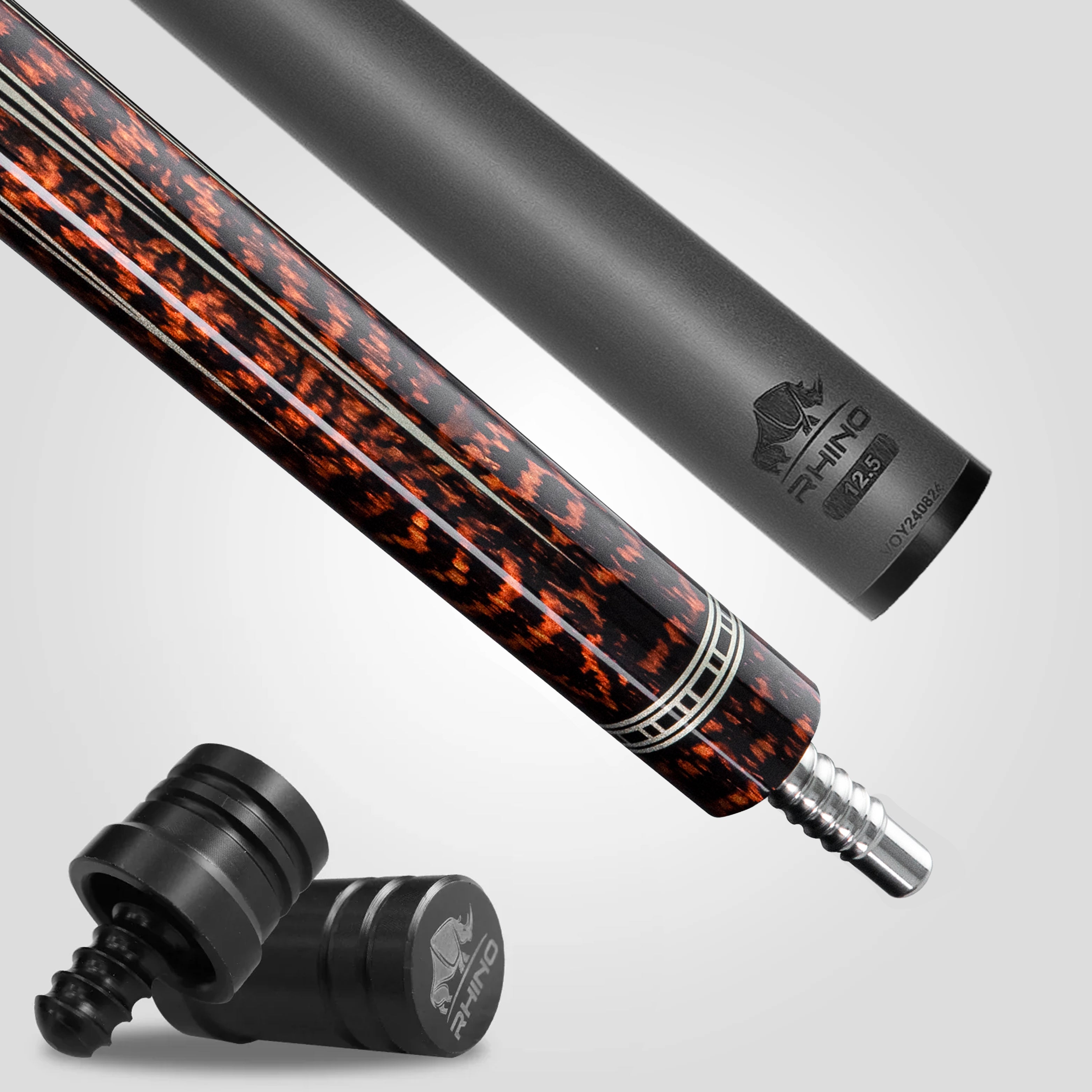 【新品】【Rhino】レトロ カーボン プールキュー ツヤ銘木 リザードエンボス Rhino RETRÔ Pool Cue - Snake - Lizard Embossed Microfiber