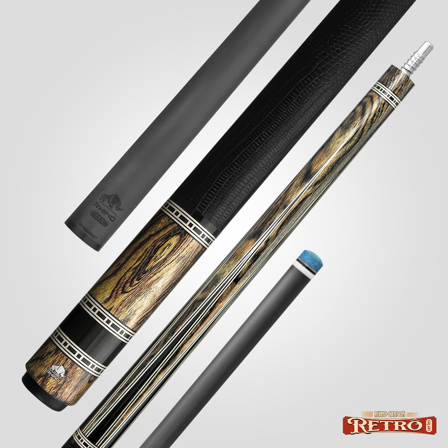 Rhino RETRÔ Pool Cue - Bocote - Lizard Embossed Microfiber Leather Wrap & Point