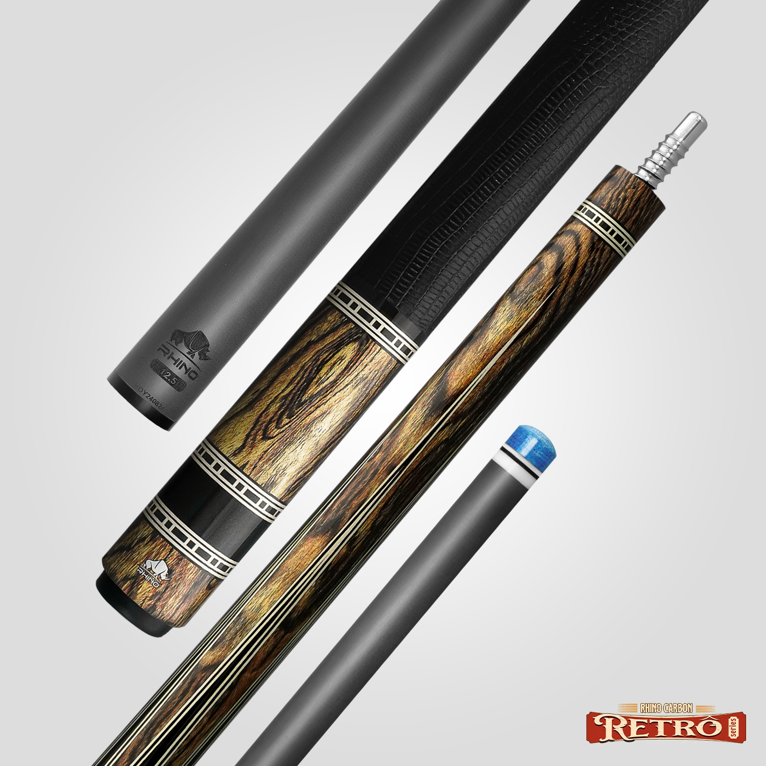 Rhino RETRÔ Pool Cue - Bocote - Lizard Embossed Microfiber Leather Wrap & Point