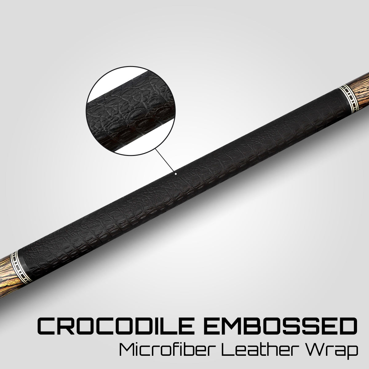 Rhino RETRÔ Pool Cue - Bocote - Crocodile Embossed Microfiber Leather Wrap